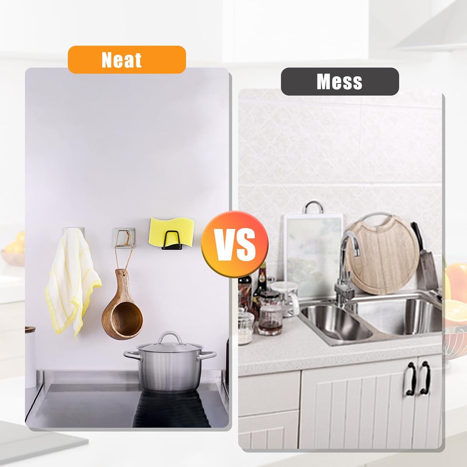 2-Pack Stainless Steel Sponge Holder for Kitchen Sink - Rustproof Brushed SUS304 Sponge Caddy Organizer, Wall/Surface Mount, Drainage Design, Clutter-Free Storage - Image 7