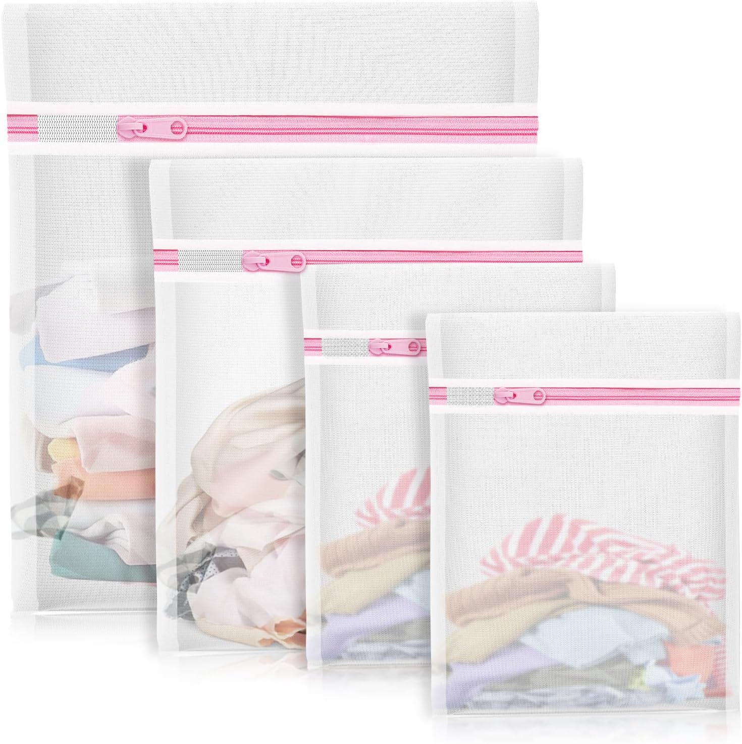 4Pcs Mesh Laundry Bags, Lingerie Bags for Washing Delicates,Mesh Wash Bags for Toy Storage & Cleaning, Travel Storage Organizer Bag, Dorm Room Essentials (1 Large, 1 Medium, 2 Small) (Fine Net) - Image 1