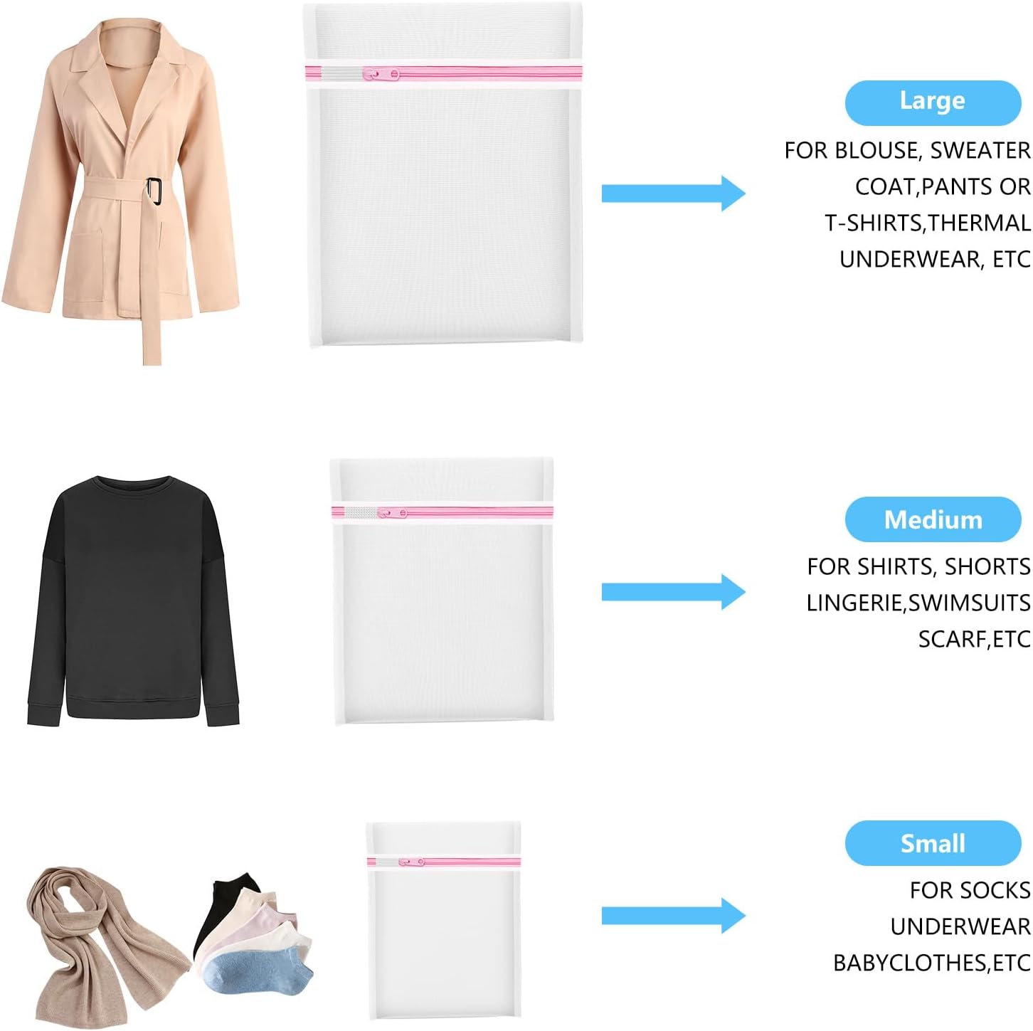 4Pcs Mesh Laundry Bags, Lingerie Bags for Washing Delicates,Mesh Wash Bags for Toy Storage & Cleaning, Travel Storage Organizer Bag, Dorm Room Essentials (1 Large, 1 Medium, 2 Small) (Fine Net) - Image 4