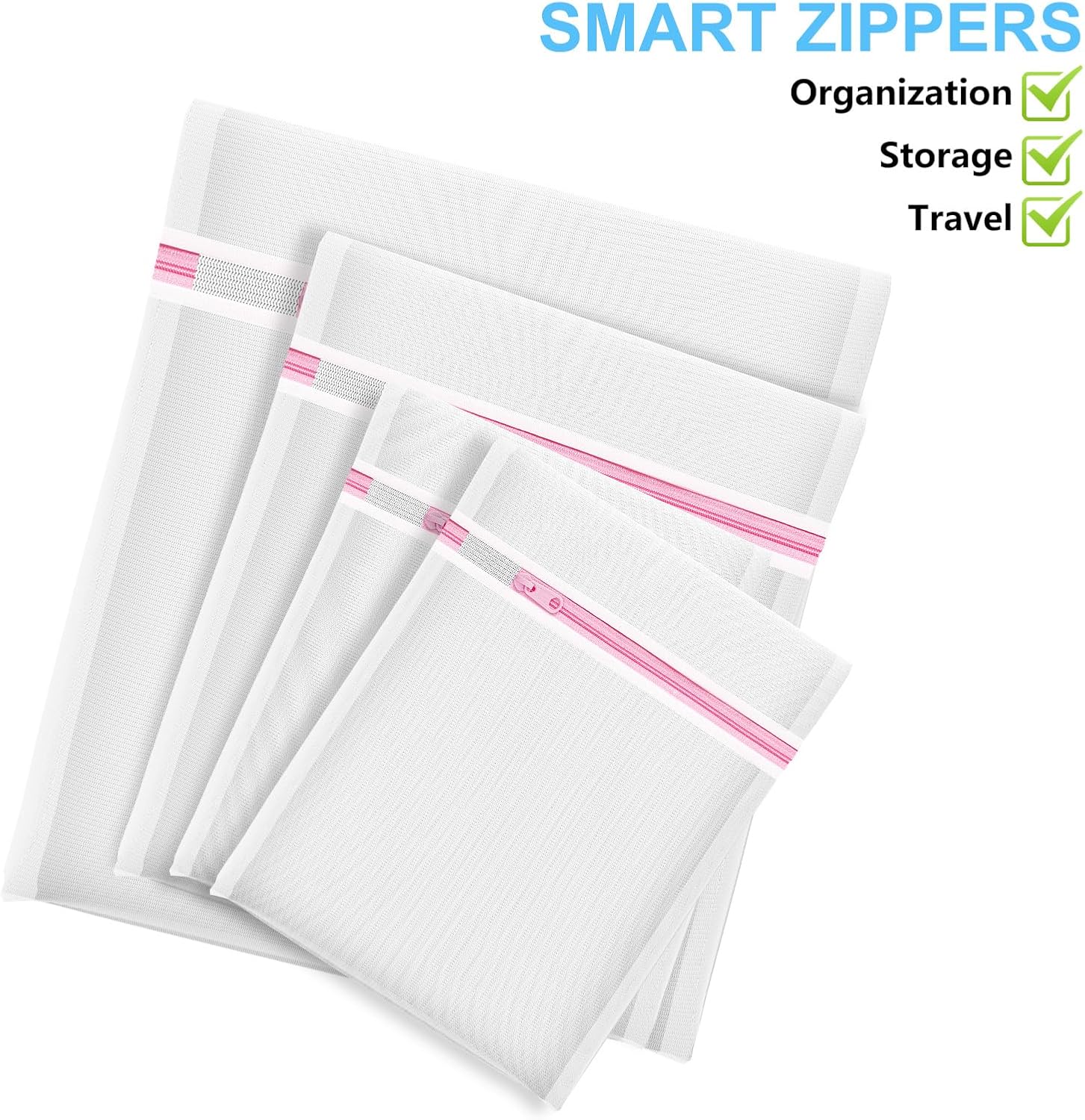 4Pcs Mesh Laundry Bags, Lingerie Bags for Washing Delicates,Mesh Wash Bags for Toy Storage & Cleaning, Travel Storage Organizer Bag, Dorm Room Essentials (1 Large, 1 Medium, 2 Small) (Fine Net) - Image 5