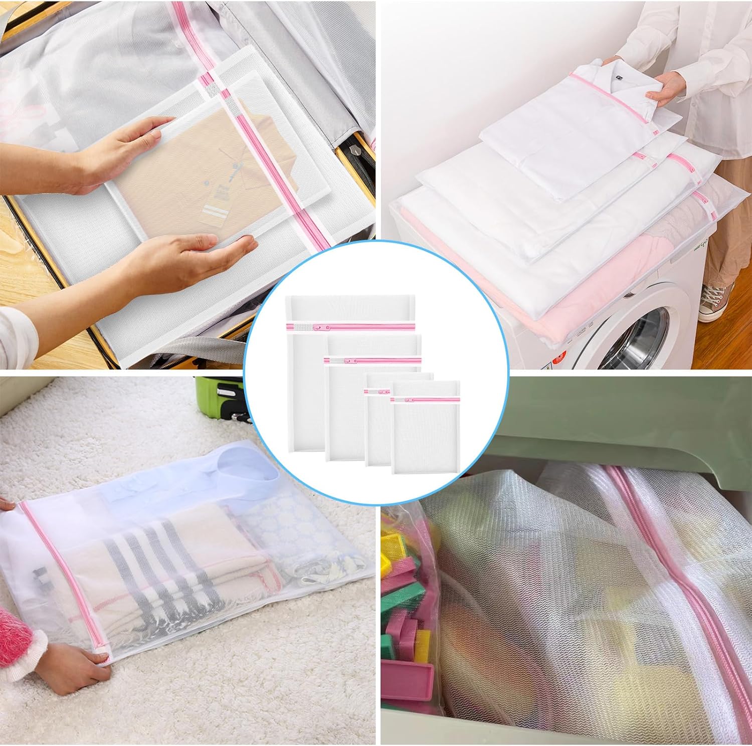 4Pcs Mesh Laundry Bags, Lingerie Bags for Washing Delicates,Mesh Wash Bags for Toy Storage & Cleaning, Travel Storage Organizer Bag, Dorm Room Essentials (1 Large, 1 Medium, 2 Small) (Fine Net) - Image 7