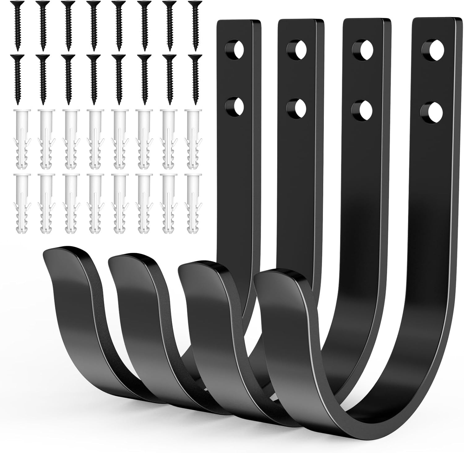Wall Hooks 4 Pack, 22LB Load-Bearing Black l Heavy Duty Hooks with Expansion Nails - Wall Mounted Coat Rack, Key Holder, Towel Hanger for Bathroom, Kitchen, Outdoor - Decorative Hooks - Image 1
