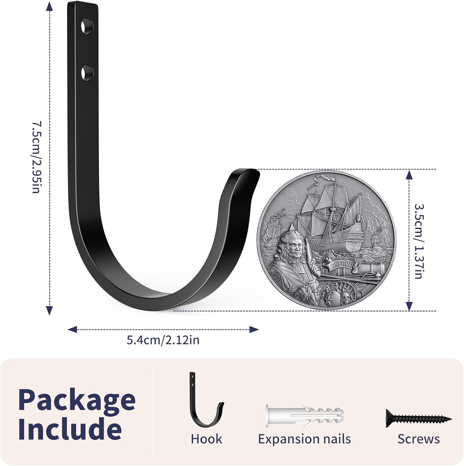 Wall Hooks 4 Pack, 22LB Load-Bearing Black l Heavy Duty Hooks with Expansion Nails - Wall Mounted Coat Rack, Key Holder, Towel Hanger for Bathroom, Kitchen, Outdoor - Decorative Hooks - Image 2