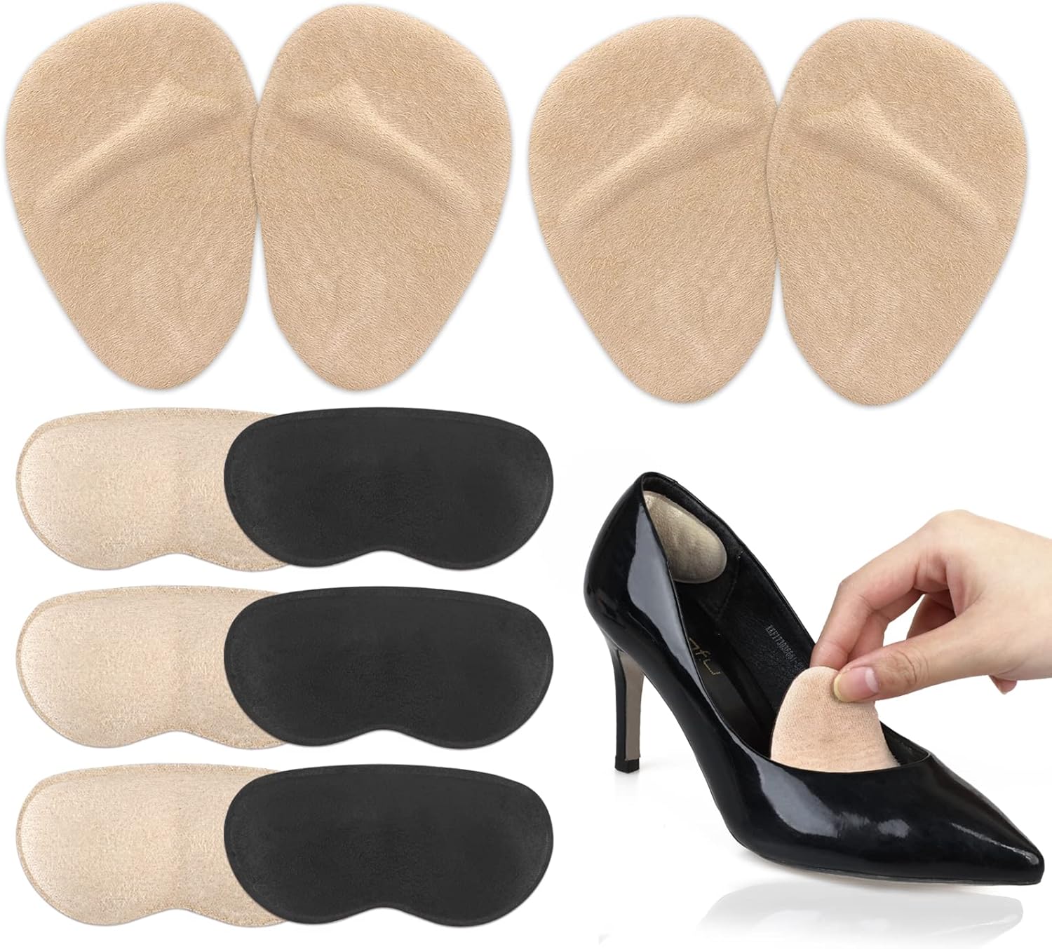 Heel Inserts for Women, 6 Pairs Heel Pads and 2 Pairs tarsal Pads Women, Ball of Foot Cushions for Women All Day Pain Relief, Heel Cushion Heel Grips Shoes Too Big Inserts - Image 1