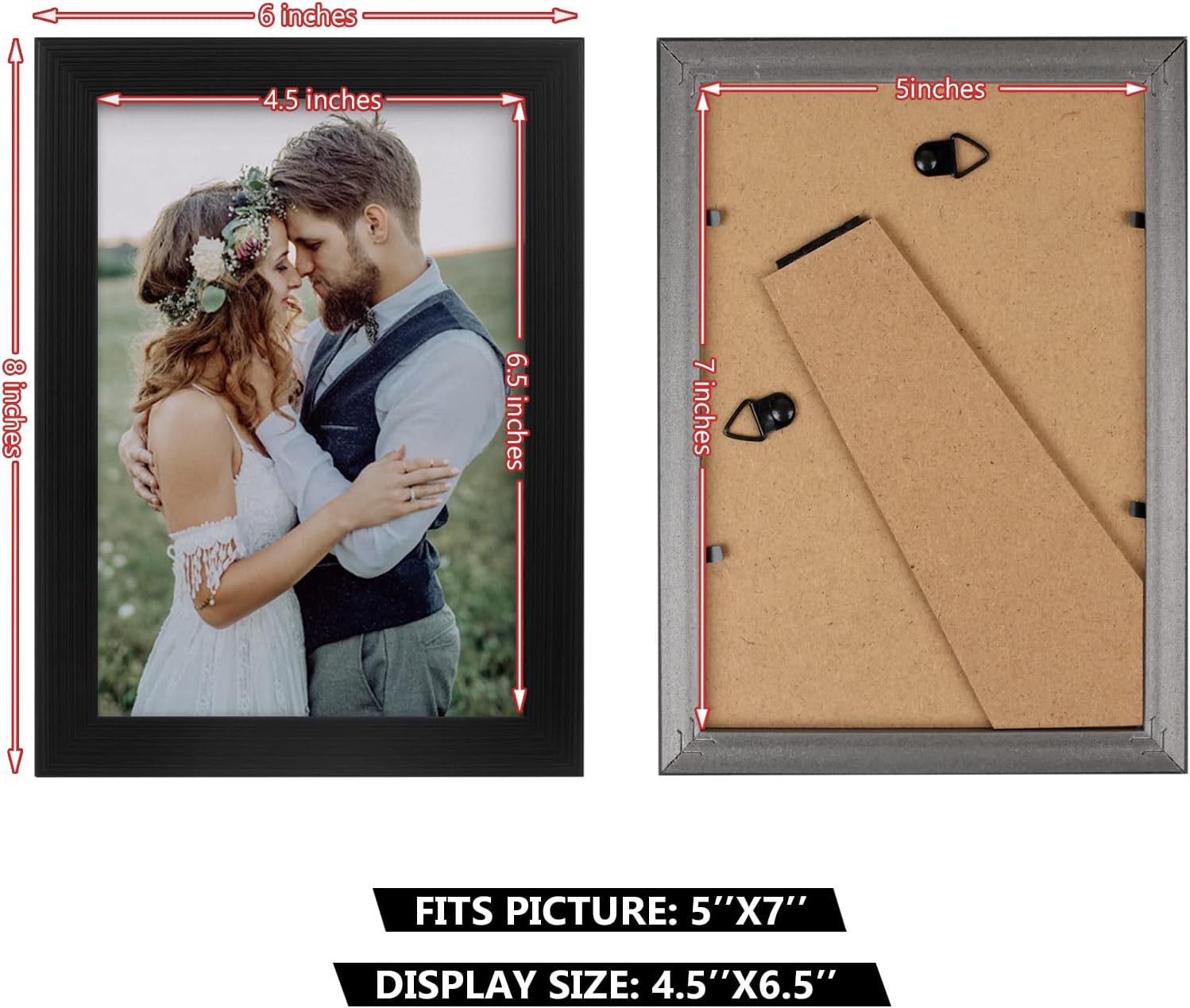 2 Pack 5x7 Picture Frame, Black Picture Frame for Wall and Tabletop Display, Resistant Plastic Photo with Clear Plexiglass for Vertical or Horizontal Display - Image 2