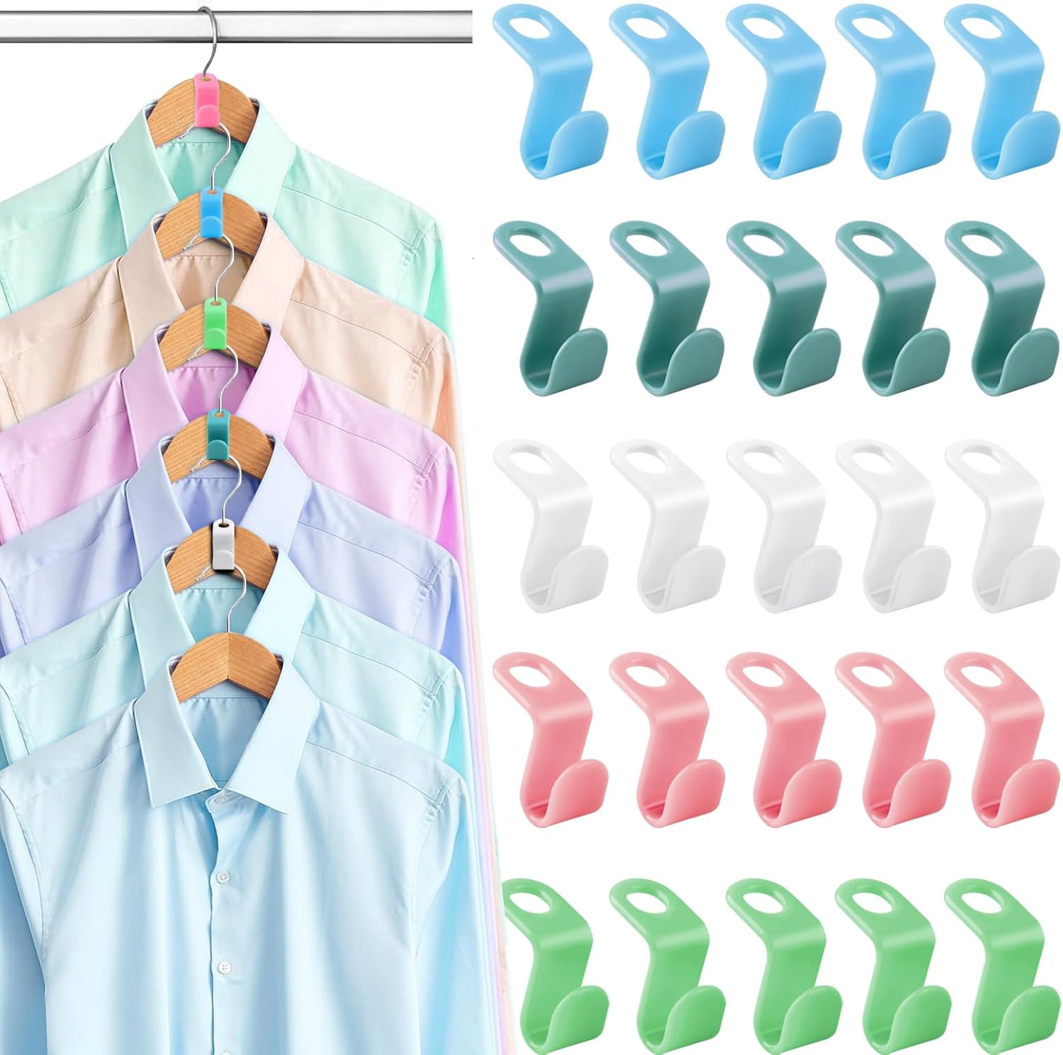 100 PCS Hanger Connector Hooks, Hangers Space Saving, Hanger Clips for Plastic Hangers(5 Color) - Image 1