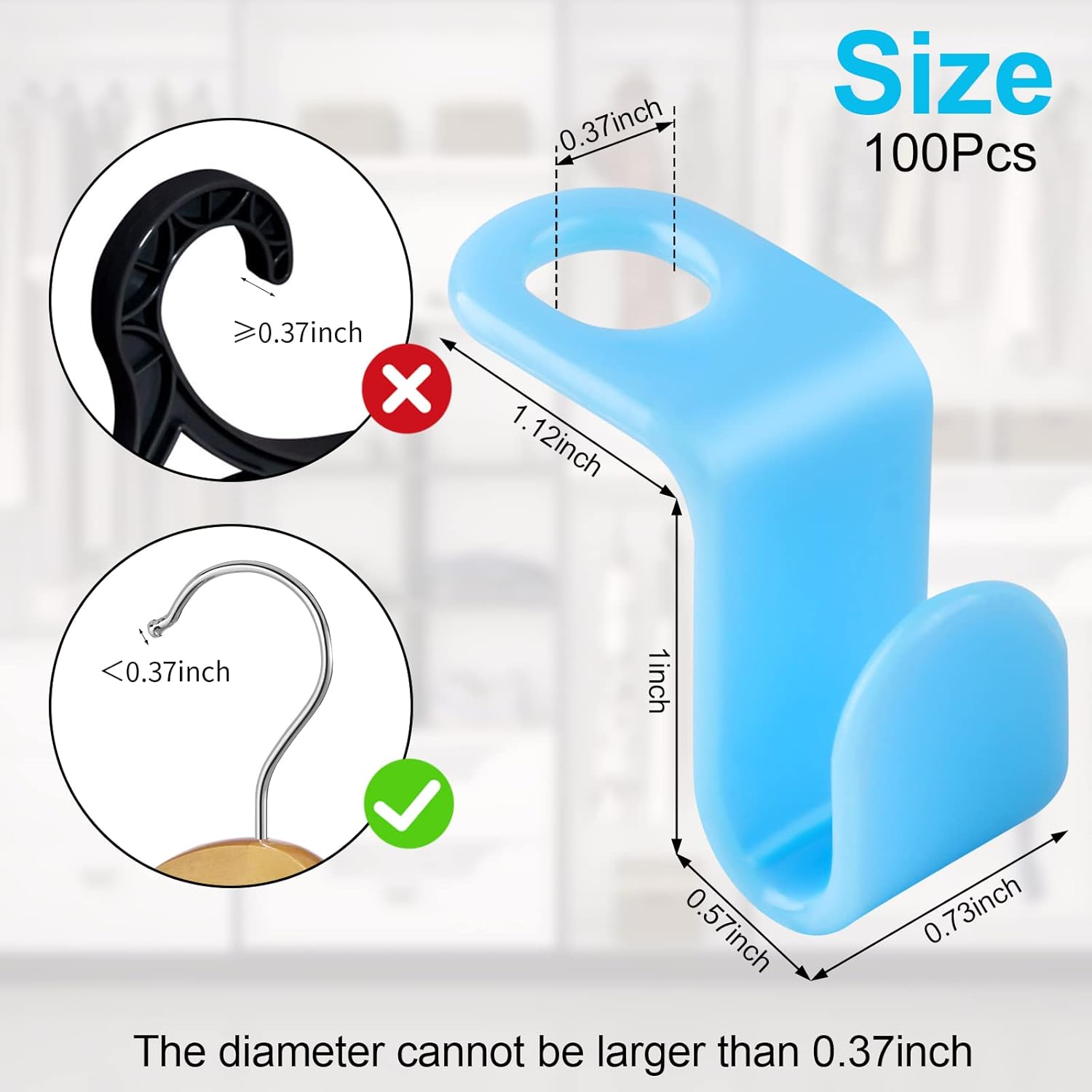 100 PCS Hanger Connector Hooks, Hangers Space Saving, Hanger Clips for Plastic Hangers(5 Color) - Image 2