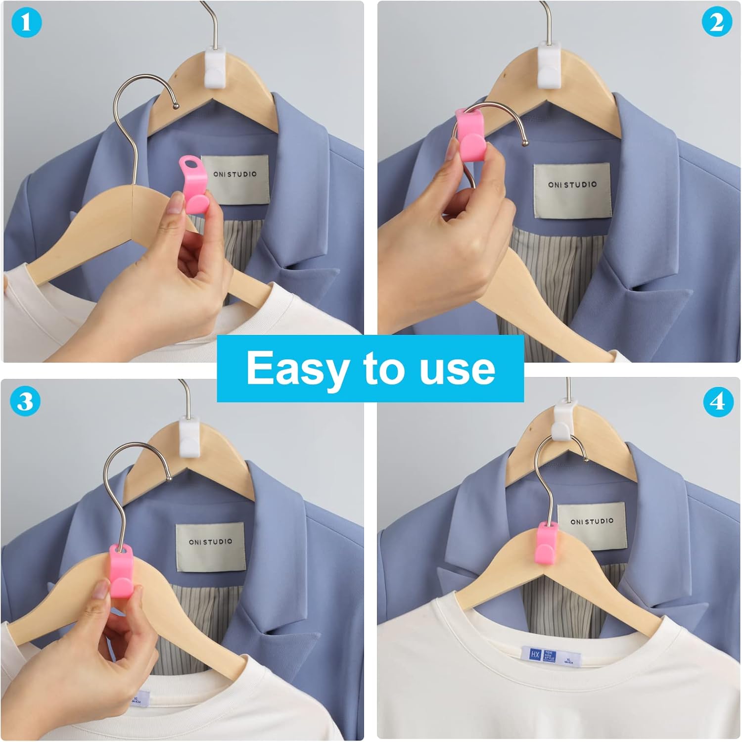100 PCS Hanger Connector Hooks, Hangers Space Saving, Hanger Clips for Plastic Hangers(5 Color) - Image 3