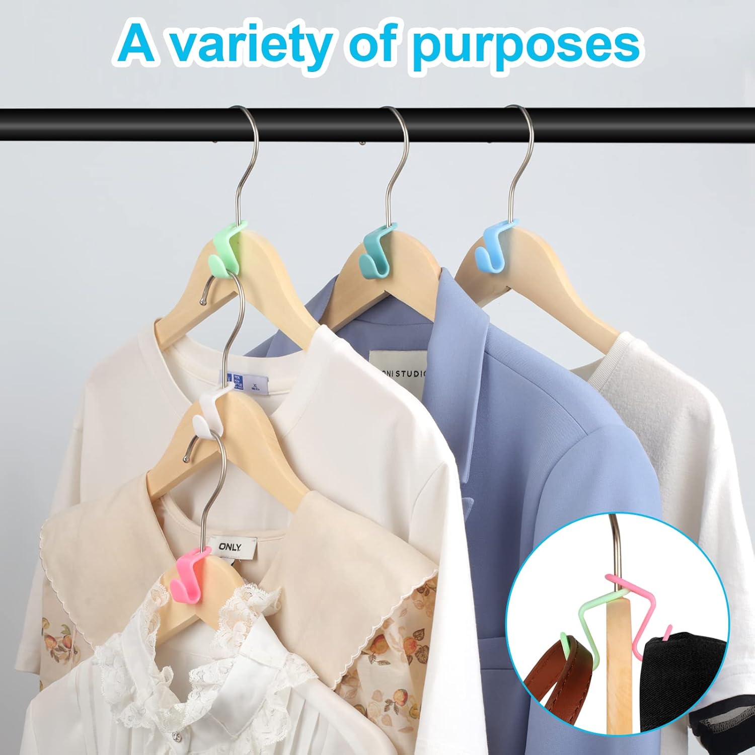 100 PCS Hanger Connector Hooks, Hangers Space Saving, Hanger Clips for Plastic Hangers(5 Color) - Image 5