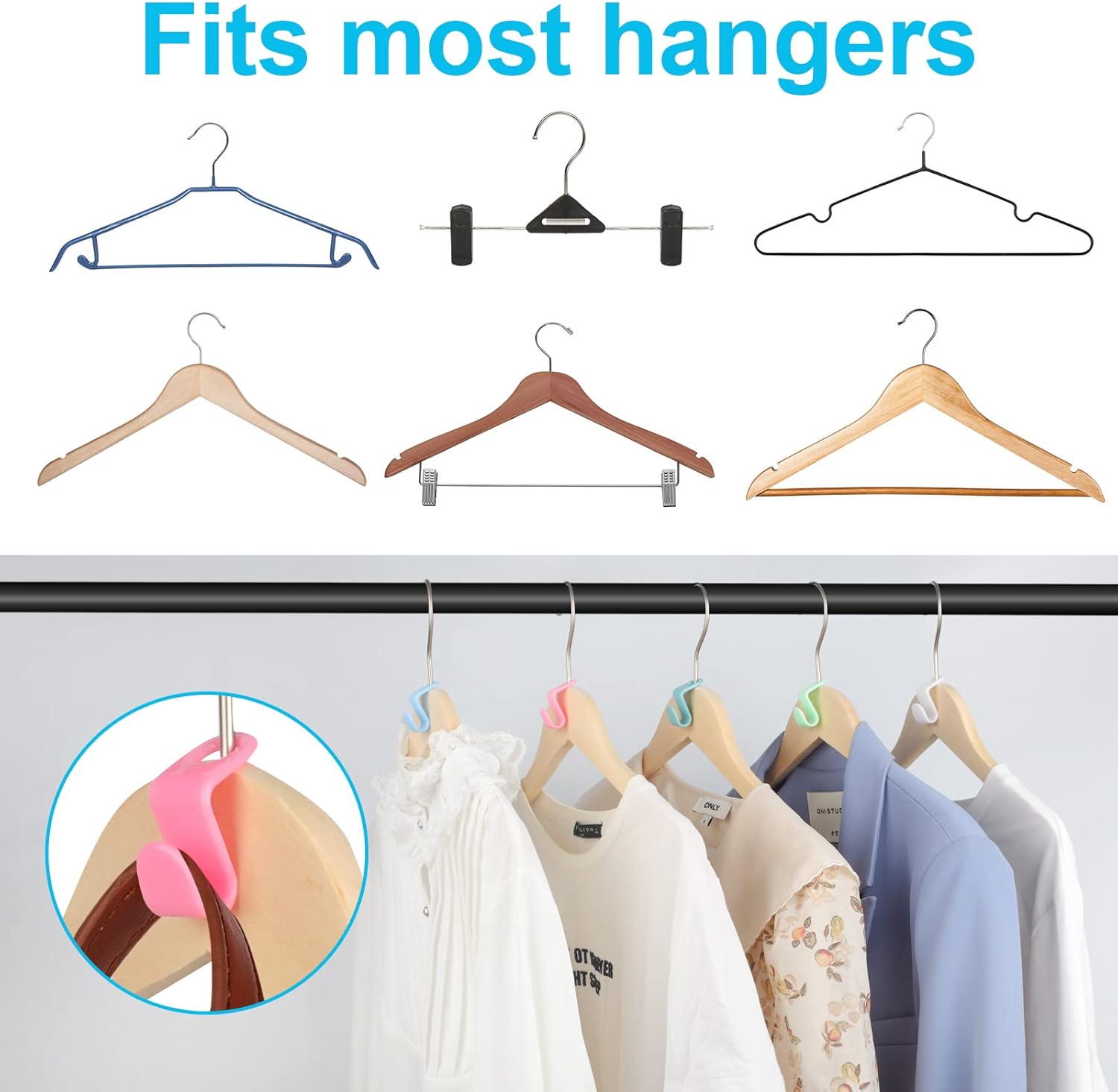 100 PCS Hanger Connector Hooks, Hangers Space Saving, Hanger Clips for Plastic Hangers(5 Color) - Image 7