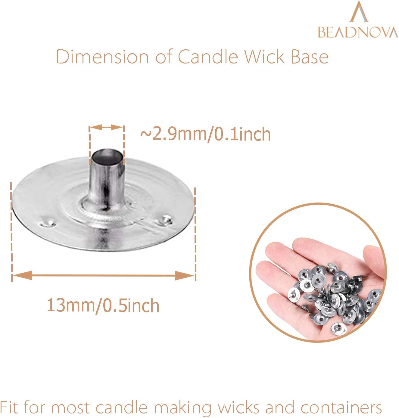 Candle Wick Base 100pcs Candle Wick Cilps Sustainer Tabs for DIY and Making (12.5mm/ 0.5inch) - Image 2