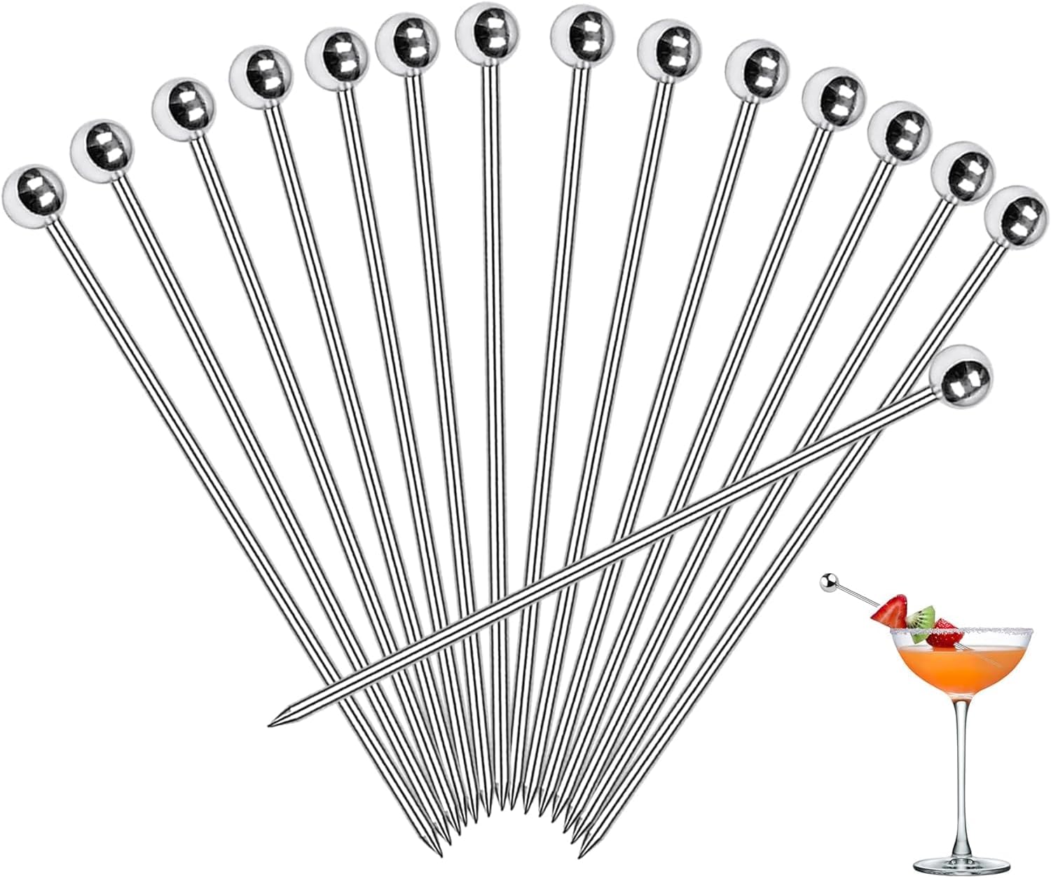30 Pcs Cocktail Picks, Appetizer Skewers Stainless Steel, Cocktail Skewers Cleanable and Reusable, Toothpicks for Food and Drinks, Bar Party, Barbeque Snacks, Sandwiches, and Fruit (4.2Inch) - Image 1