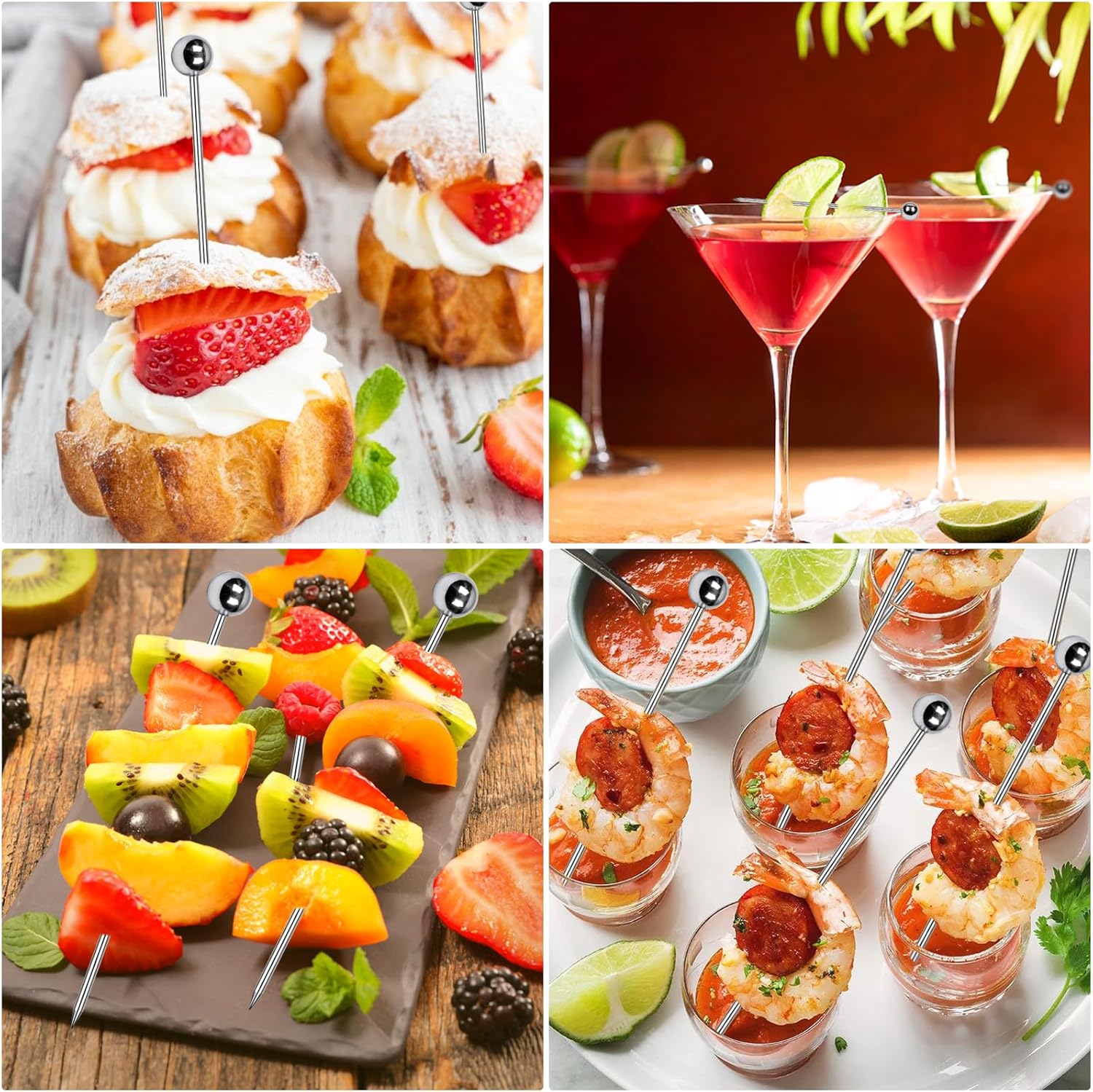 30 Pcs Cocktail Picks, Appetizer Skewers Stainless Steel, Cocktail Skewers Cleanable and Reusable, Toothpicks for Food and Drinks, Bar Party, Barbeque Snacks, Sandwiches, and Fruit (4.2Inch) - Image 6