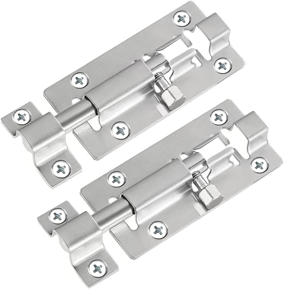 2 Pack Barrel Bolt Latch, 3 Inches Slide Latch Lock, Thickened Stainless Steel Sliding Locks for Door, Brushed Finish Sliding Bolt Lock Latches with 12PCS Screws - Image 8