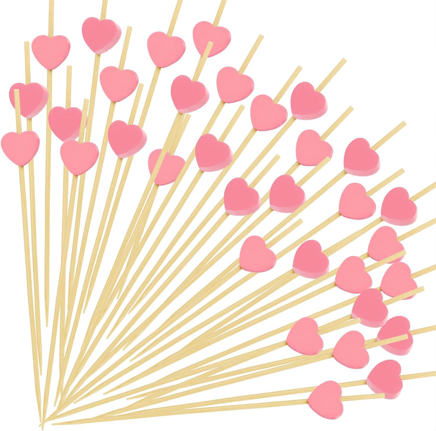 Pink Heart Cocktail Picks, Valentines Galentines Day Decorations Toothpicks for Appetizers, 4.7 IN Long Fancy Bamboo Food Skewers Wooden Charcuterie Sticks for Drinks Party Supplies Wedding Decor 100 - Image 1