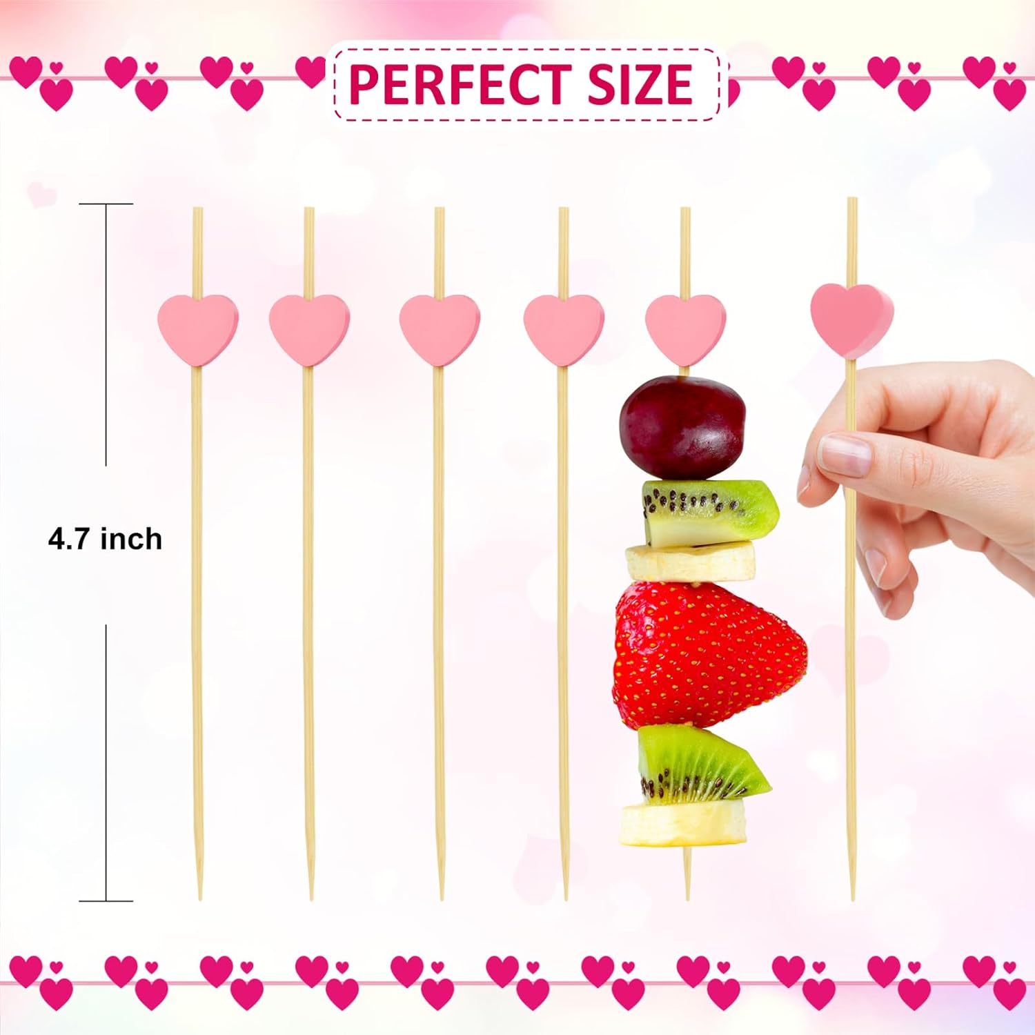 Pink Heart Cocktail Picks, Valentines Galentines Day Decorations Toothpicks for Appetizers, 4.7 IN Long Fancy Bamboo Food Skewers Wooden Charcuterie Sticks for Drinks Party Supplies Wedding Decor 100 - Image 6