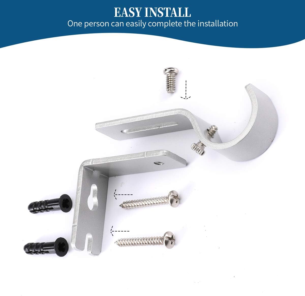 Heavy Duty Adjustable Curtain Rod Brackets Rod Holders for 1 Inch Rod, Silver Color, (Set of 2) - Image 6