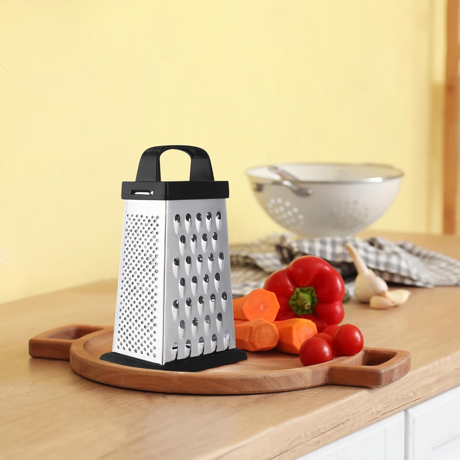 Cheese Grater, Mini Size 4-Sided Stainless Steel Grater, Food Shredder for Cheese, Parmesan, Vegetable, Dishwasher Safe, Black - Image 5