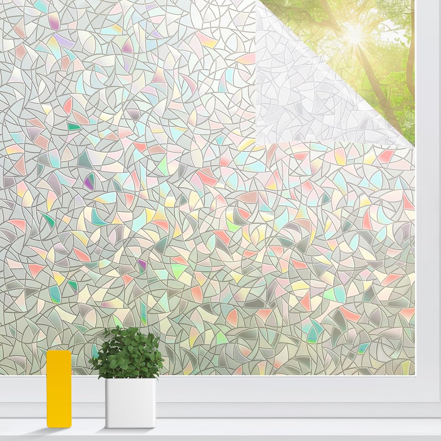 Rainbow Window Privacy Film Non-Adhesive Sun Blocking Reusable and Removable Glass Film Door Coverings for Bathroom, Home, Office, 17.5 x 78.7 Inch - Image 1