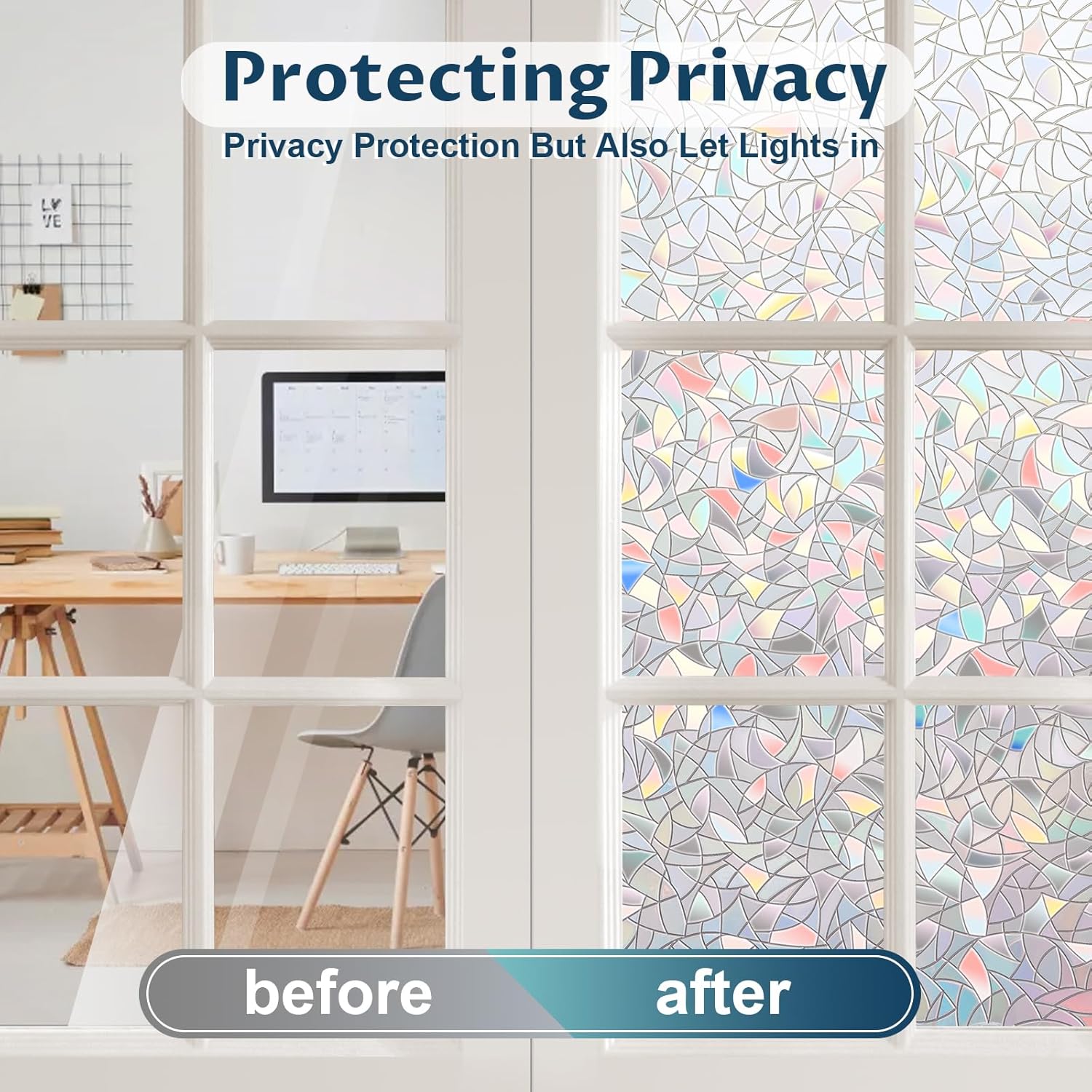 Rainbow Window Privacy Film Non-Adhesive Sun Blocking Reusable and Removable Glass Film Door Coverings for Bathroom, Home, Office, 17.5 x 78.7 Inch - Image 4