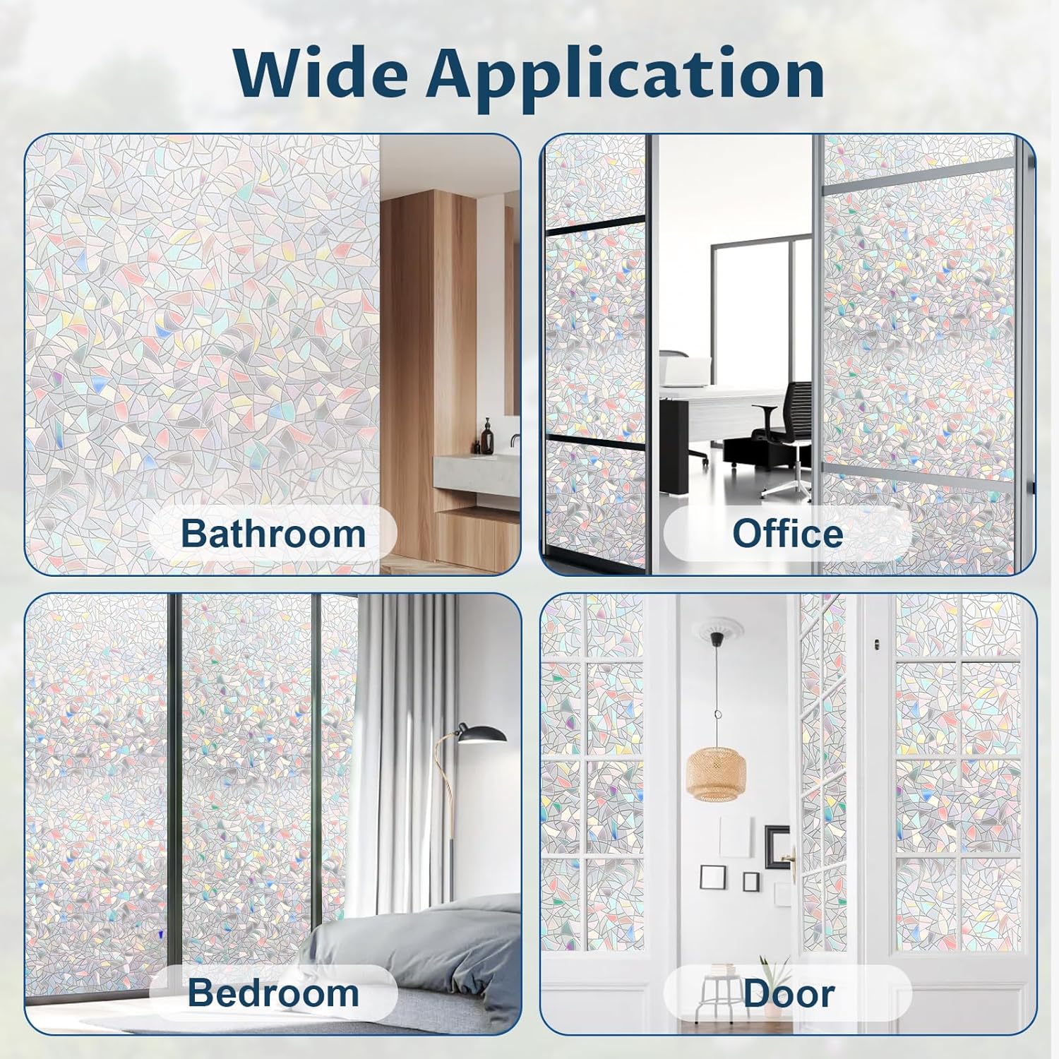 Rainbow Window Privacy Film Non-Adhesive Sun Blocking Reusable and Removable Glass Film Door Coverings for Bathroom, Home, Office, 17.5 x 78.7 Inch - Image 6