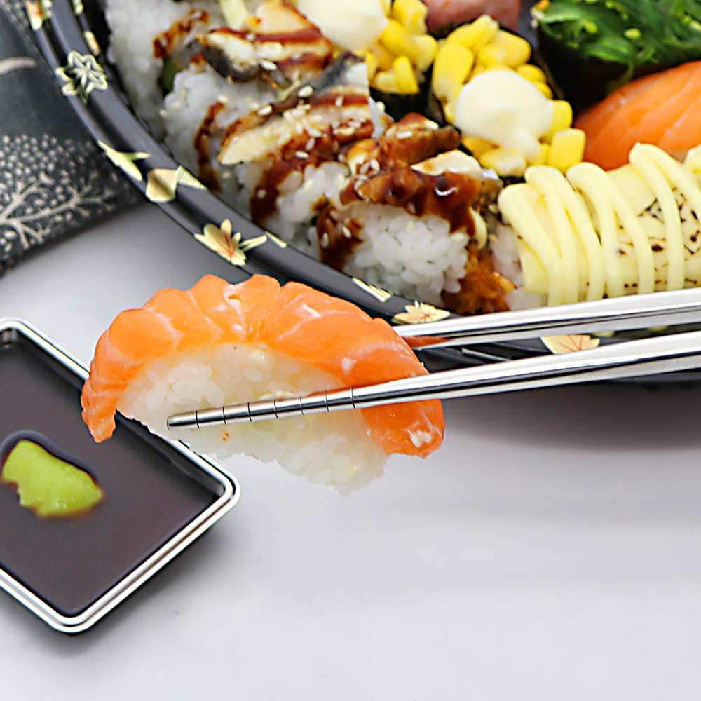 Stainless Steel Chopsticks Reusable Multicolor Lightweight 304 Metal Chopsticks Dishwasher Safe - 5 Pairs (Silver) - Image 2