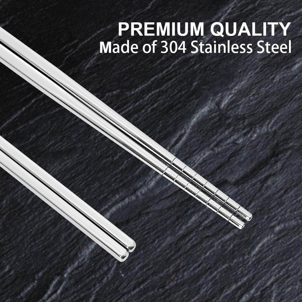 Stainless Steel Chopsticks Reusable Multicolor Lightweight 304 Metal Chopsticks Dishwasher Safe - 5 Pairs (Silver) - Image 6