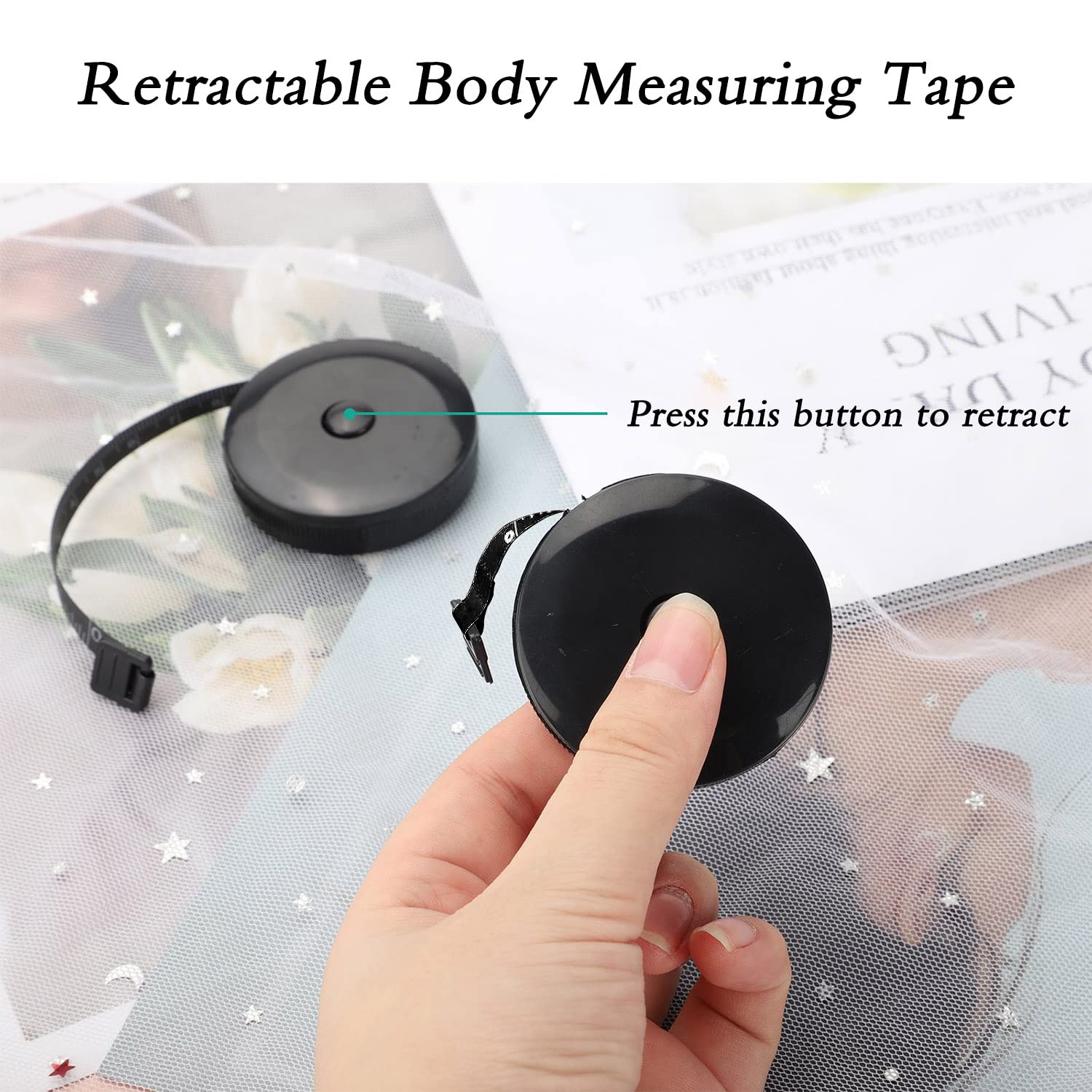 Body Tape Measure, 2 Pcs Retractable Sewing Tape Measure, 150cm/60 inch Dual Sided Soft Measuring Tape for Body, Sewing, Crafts, Tailor, Cloth, Fabric - Image 5