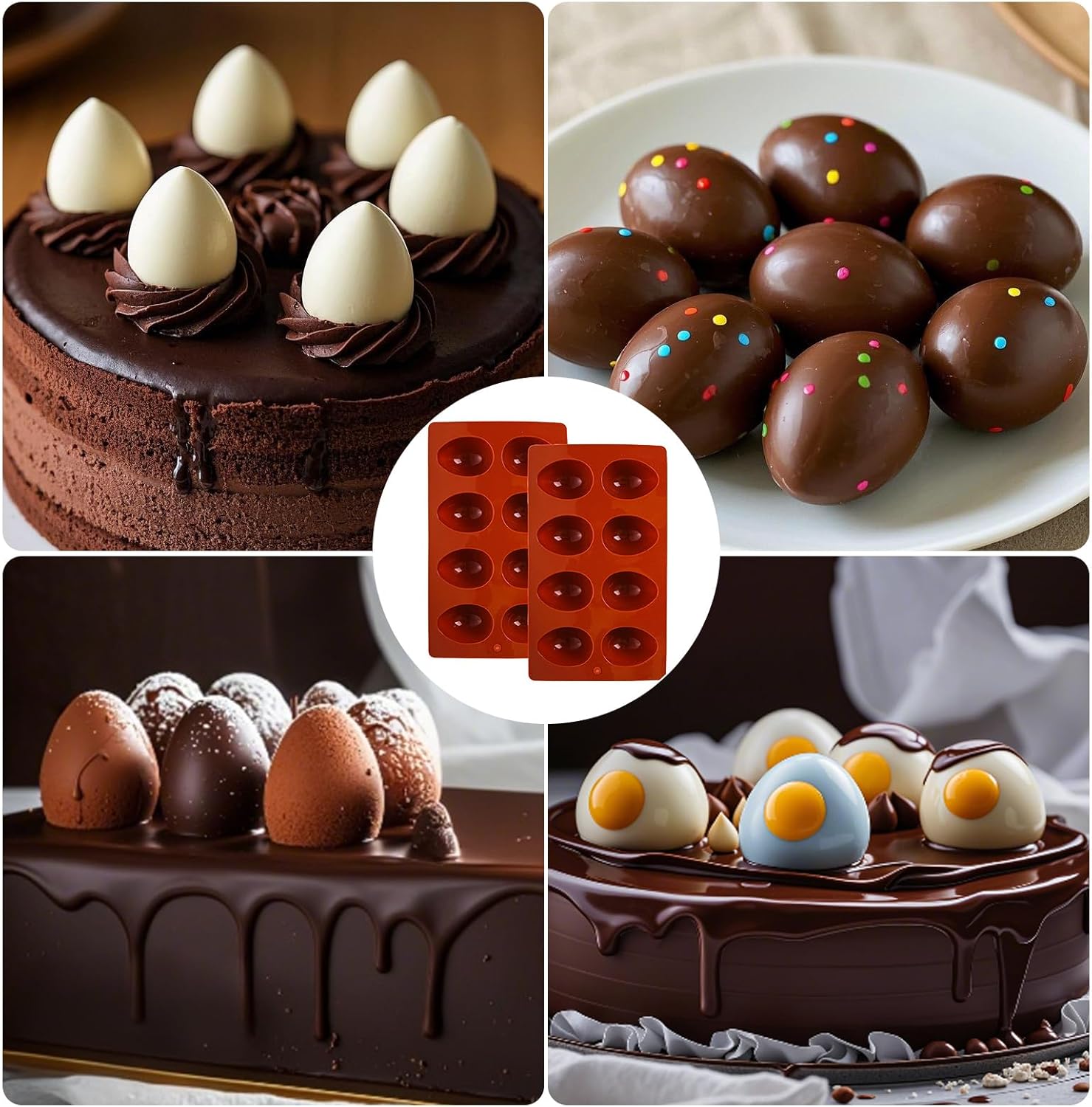8 Cavity Silicone Egg Molds Set of 2 for Easter Silicone Egg Pan Baking Supplies for Cake Decorating Chocolate Candy - Image 4