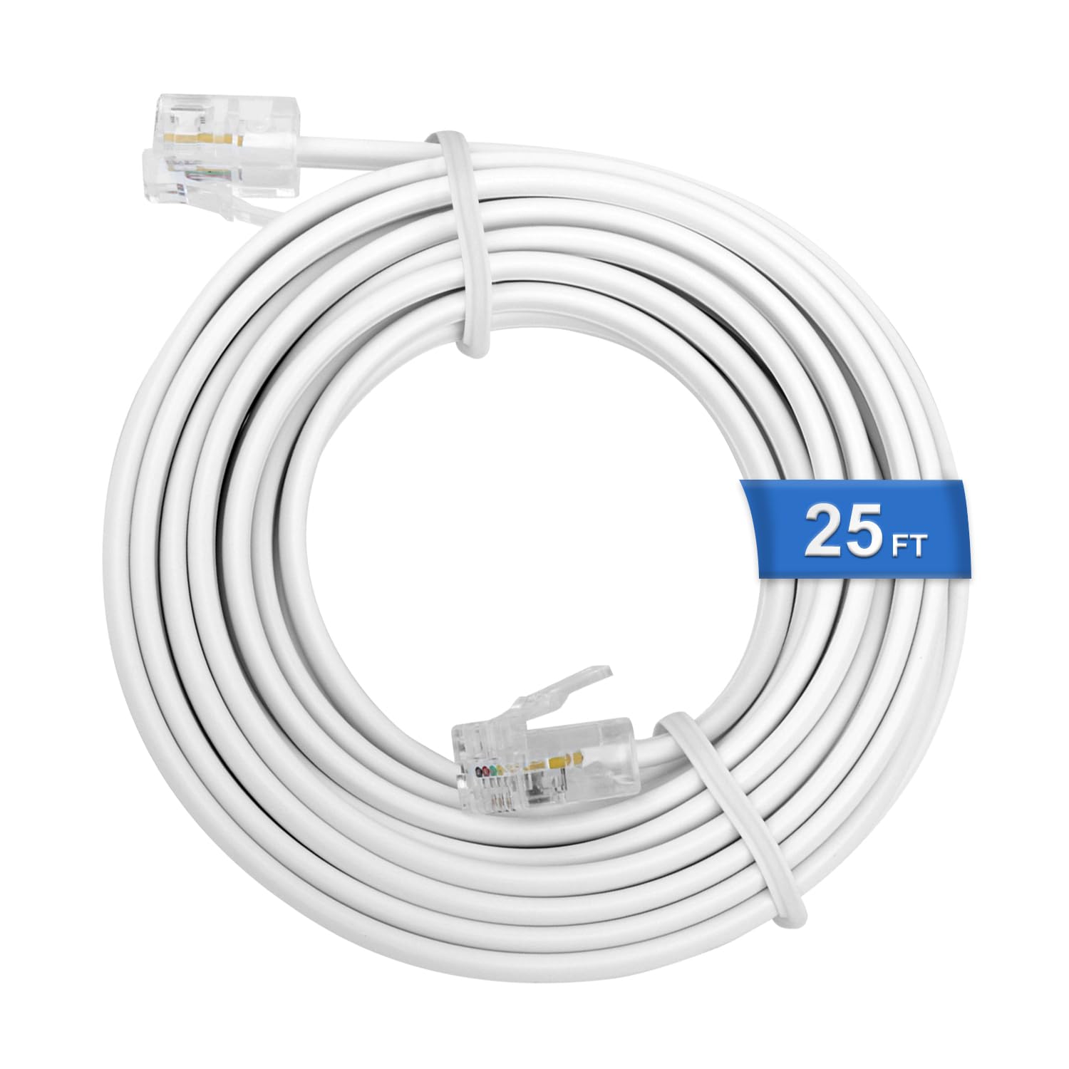25 Feet White Phone Extension Line Cord, Standard RJ11 6P4C Telephone Cable Wire, Landline Phone Wire for Telephone, Modem, Fax Machine - Image 1