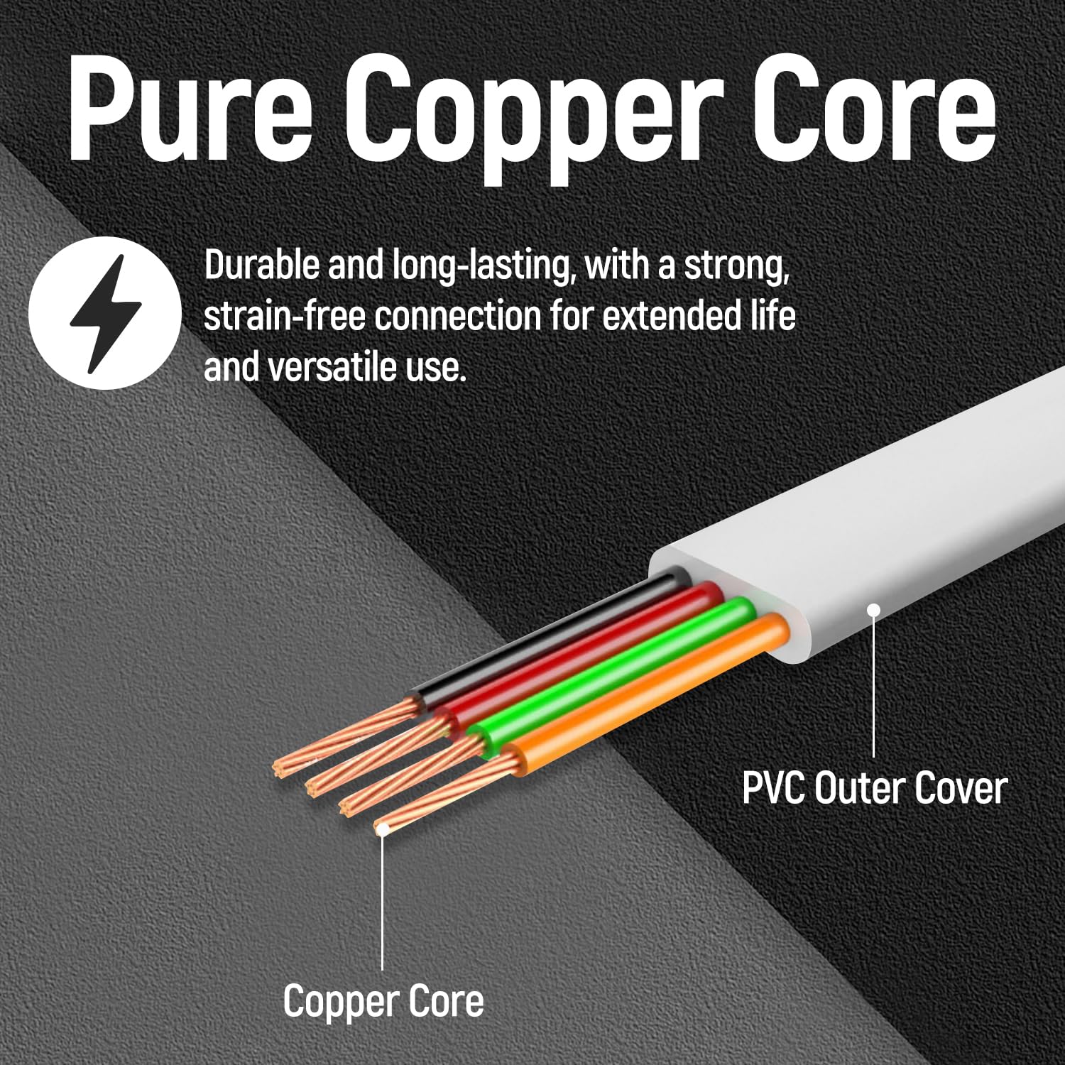 25 Feet White Phone Extension Line Cord, Standard RJ11 6P4C Telephone Cable Wire, Landline Phone Wire for Telephone, Modem, Fax Machine - Image 3
