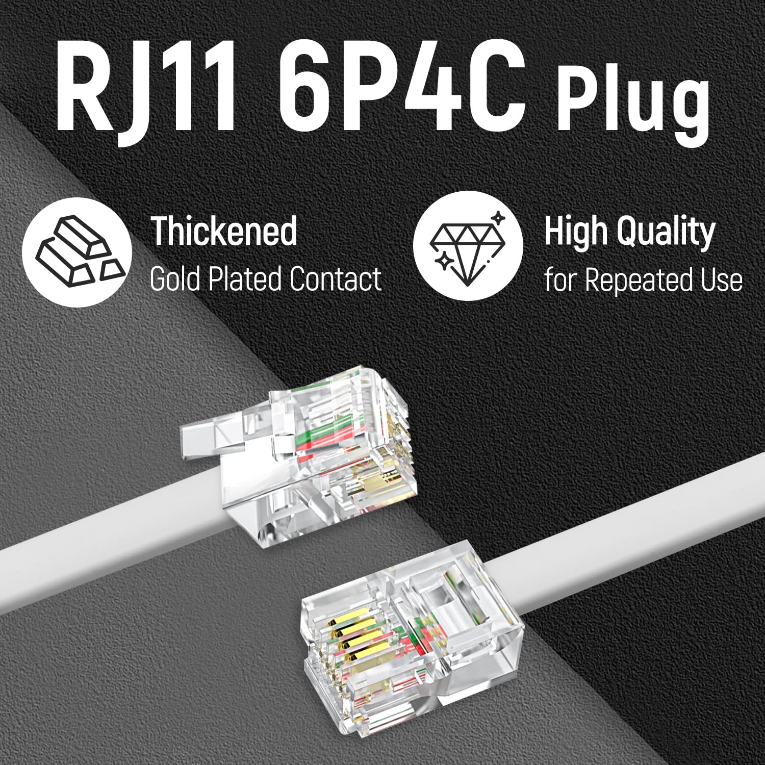 25 Feet White Phone Extension Line Cord, Standard RJ11 6P4C Telephone Cable Wire, Landline Phone Wire for Telephone, Modem, Fax Machine - Image 5