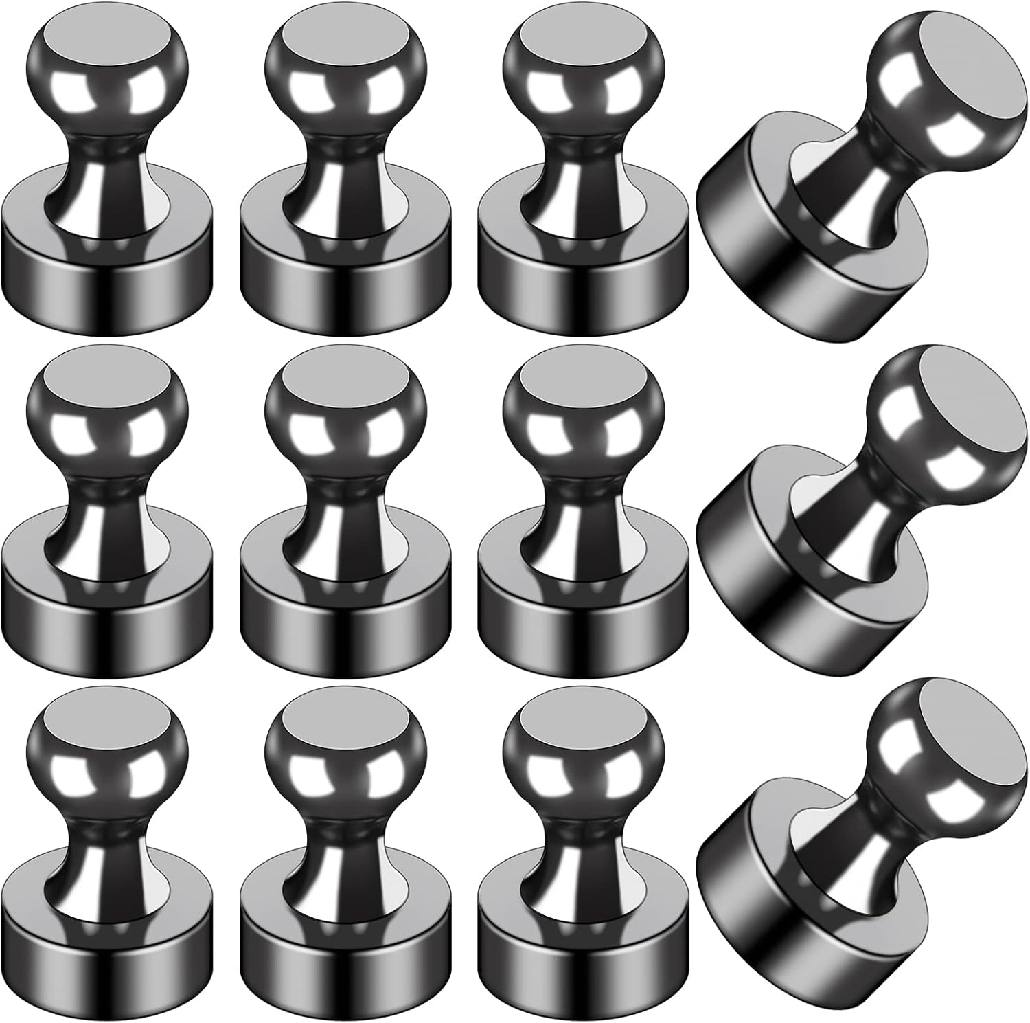 12Pcs Black Refrigerator Magnets Fridge Magnets,Small and Dainty Magnets, Metal Magnets for Fridge, Whiteboard, Office, Classroom, Map, Kitchen - Image 1
