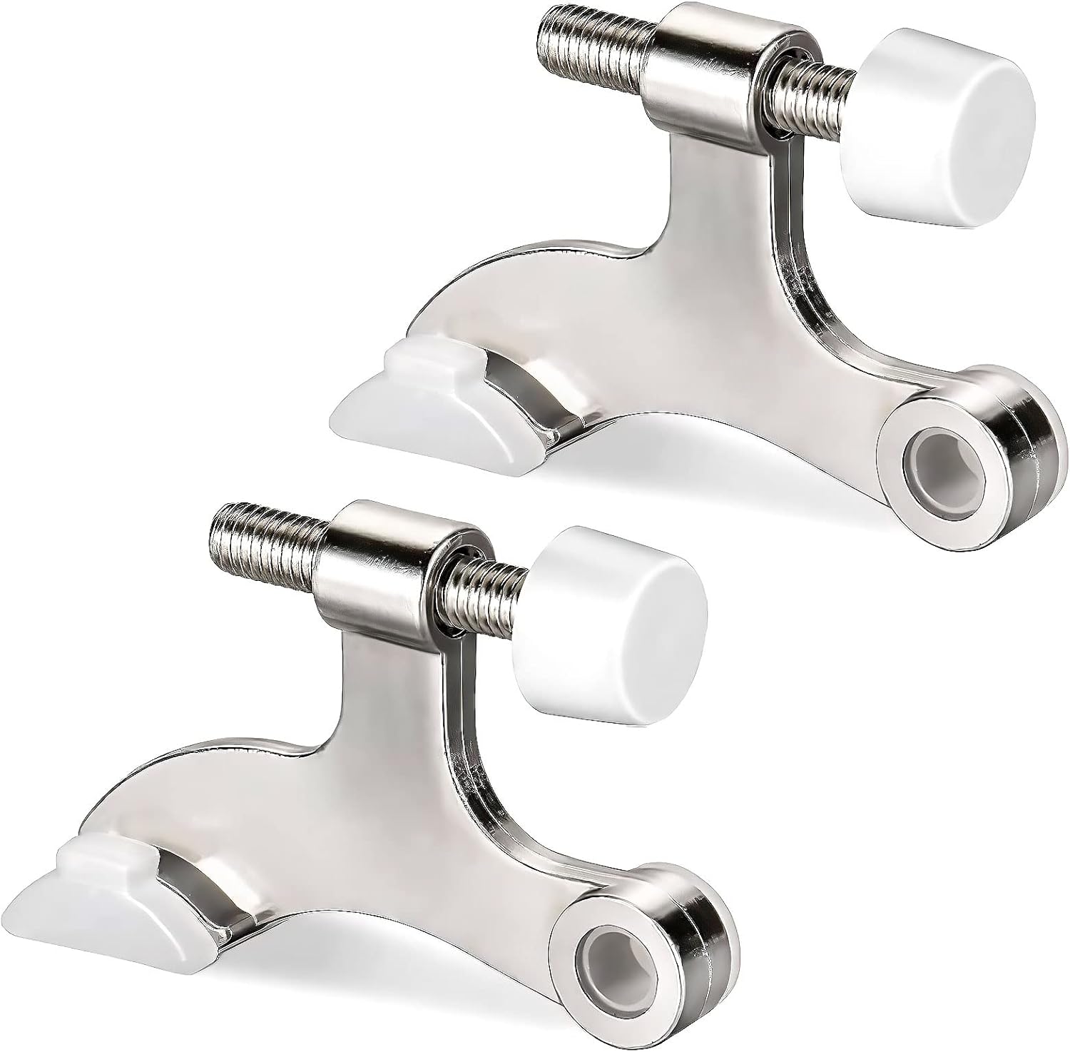 Hinge Pin Door Stopper, 2 Pcs Heavy Duty Hinge Pin Stopper, Adjustable Door Stopper with White Rubber Bumper Tips, Striking Wall Dents from Door Knobs, Silver - Image 1