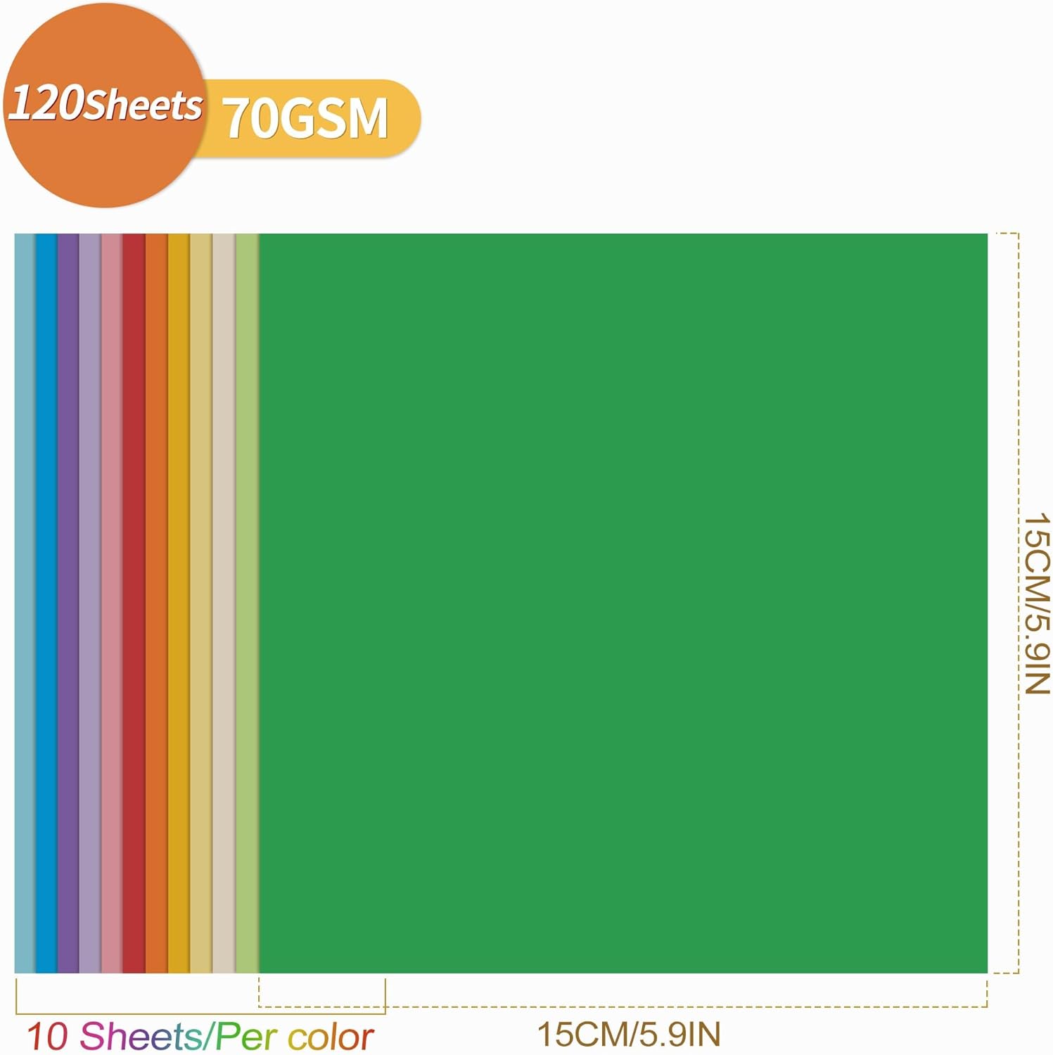 Colorful Origami Paper 120 Sheets, 12 Bright Colors 6 Inch 70gsm Double-Sided Square Folding Paper for DIY Arts Crafts Projects Kids Adults - Image 2