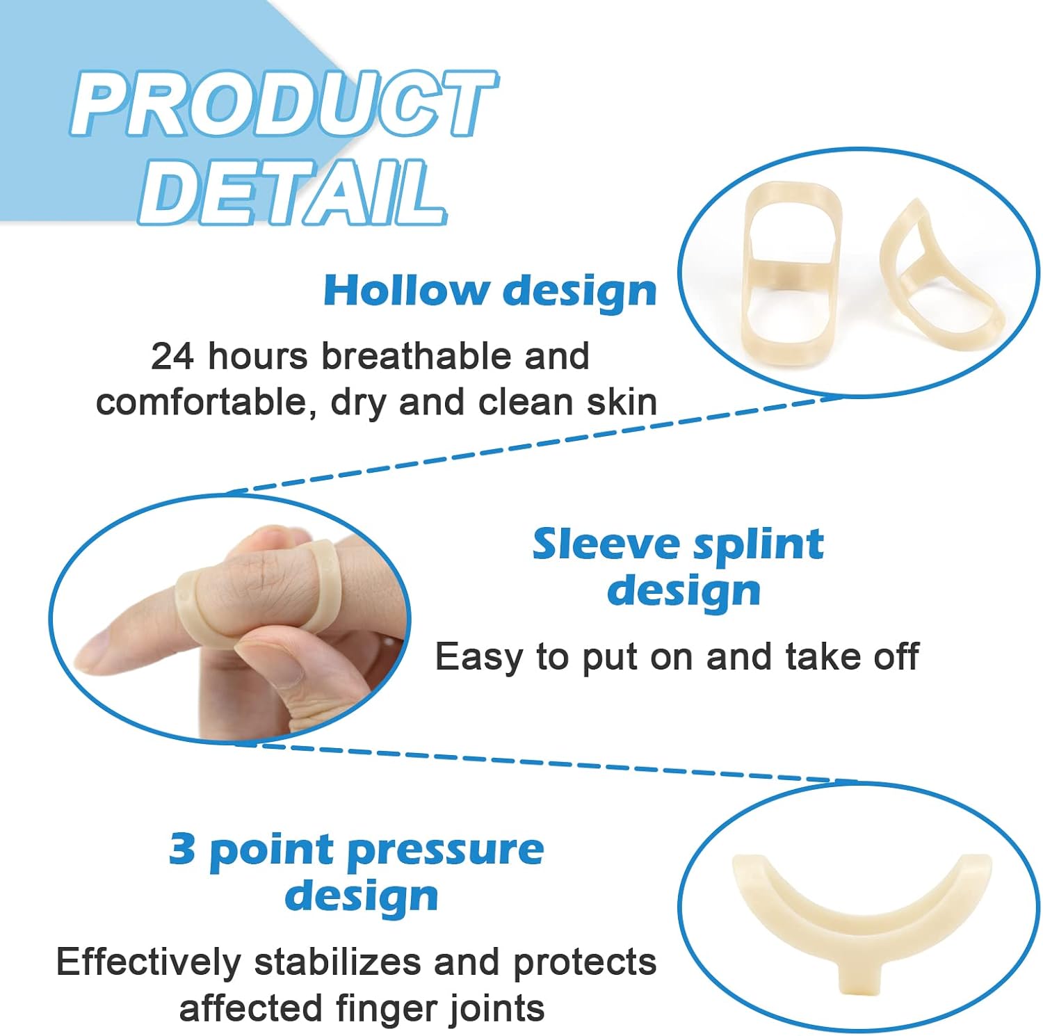 5Pcs Finger Splint, Trigger Finger Splint, Comfortable Trigger Finger Splint, Thumb Brace to Support and Protection for Arthritis, Thumb, and Other Finger Conditions(6,7,8,9,10 Sizes) - Image 3
