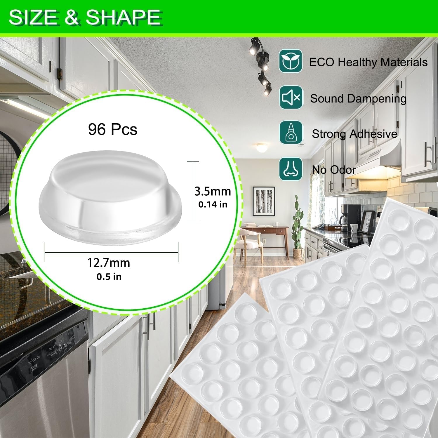 Cabinet Bumpers Soft Self-Adhesive Clear Rubber Bumper- Cabinet Door pumpers dots Clear Cabinet stoppers Furniture Noise Reducing Silicone Rubber Bumper Extremely Durable(96Pcs) - Image 2