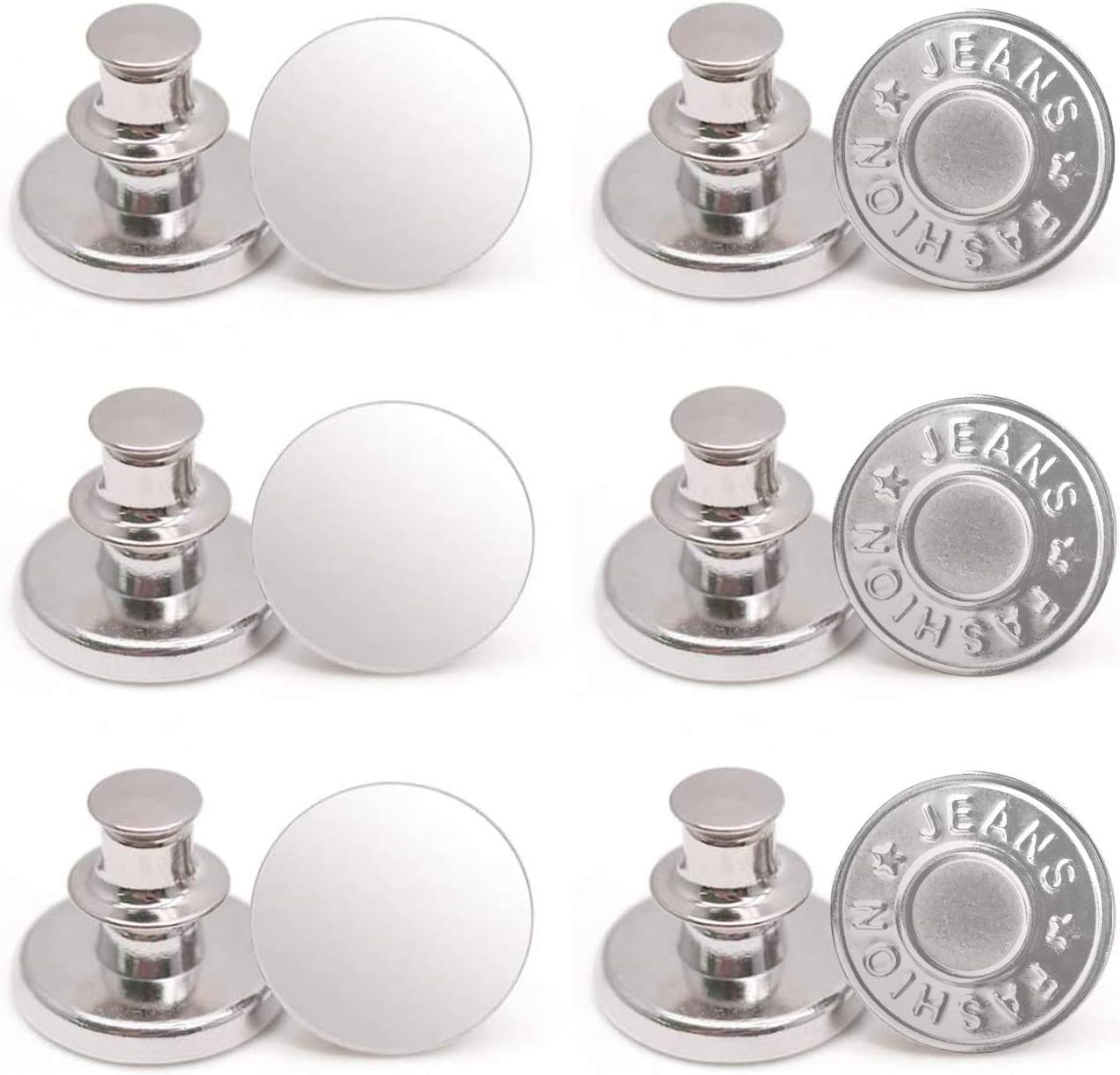 12 Sets Button Pins for Jeans, No Sew Jean Buttons Replacement,Removable Adjustable Instant Extender or Reduce Any Pants Waist (Silver) - Image 1