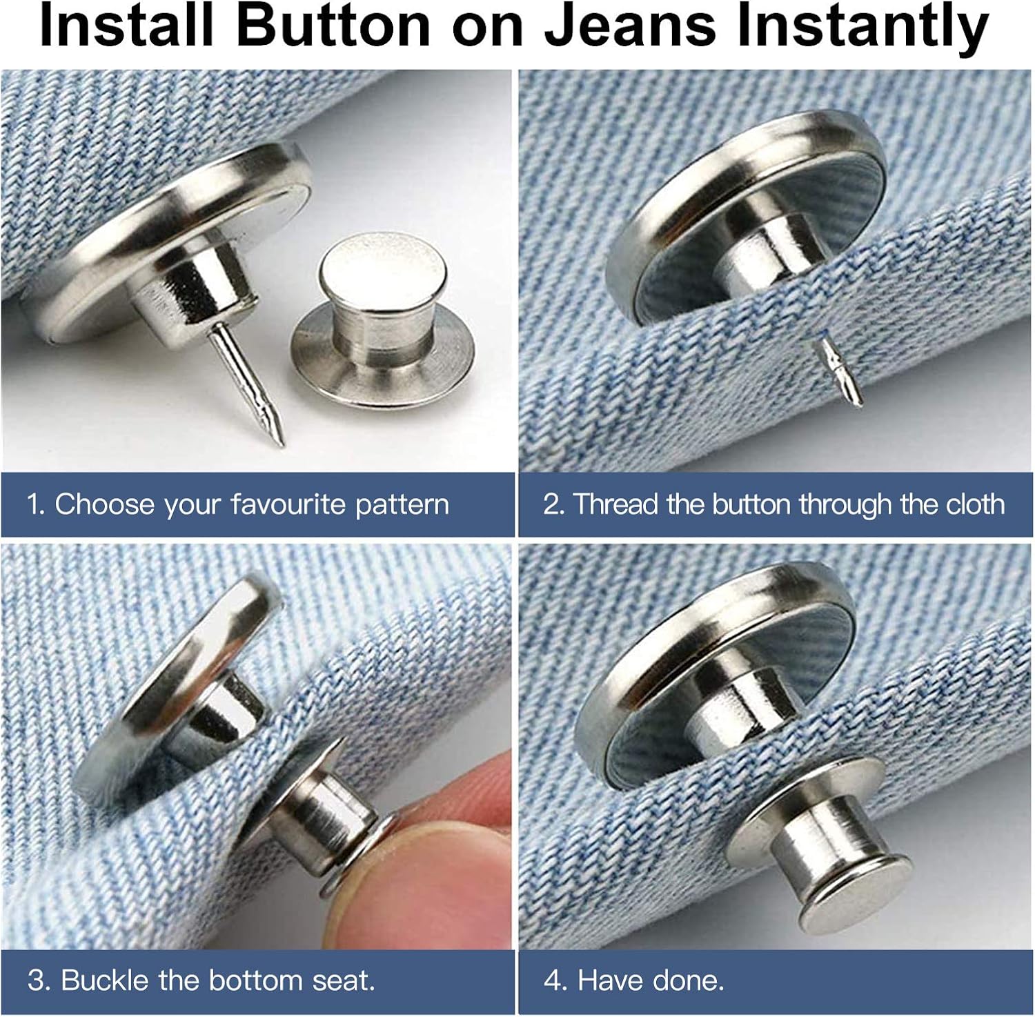 12 Sets Button Pins for Jeans, No Sew Jean Buttons Replacement,Removable Adjustable Instant Extender or Reduce Any Pants Waist (Silver) - Image 2