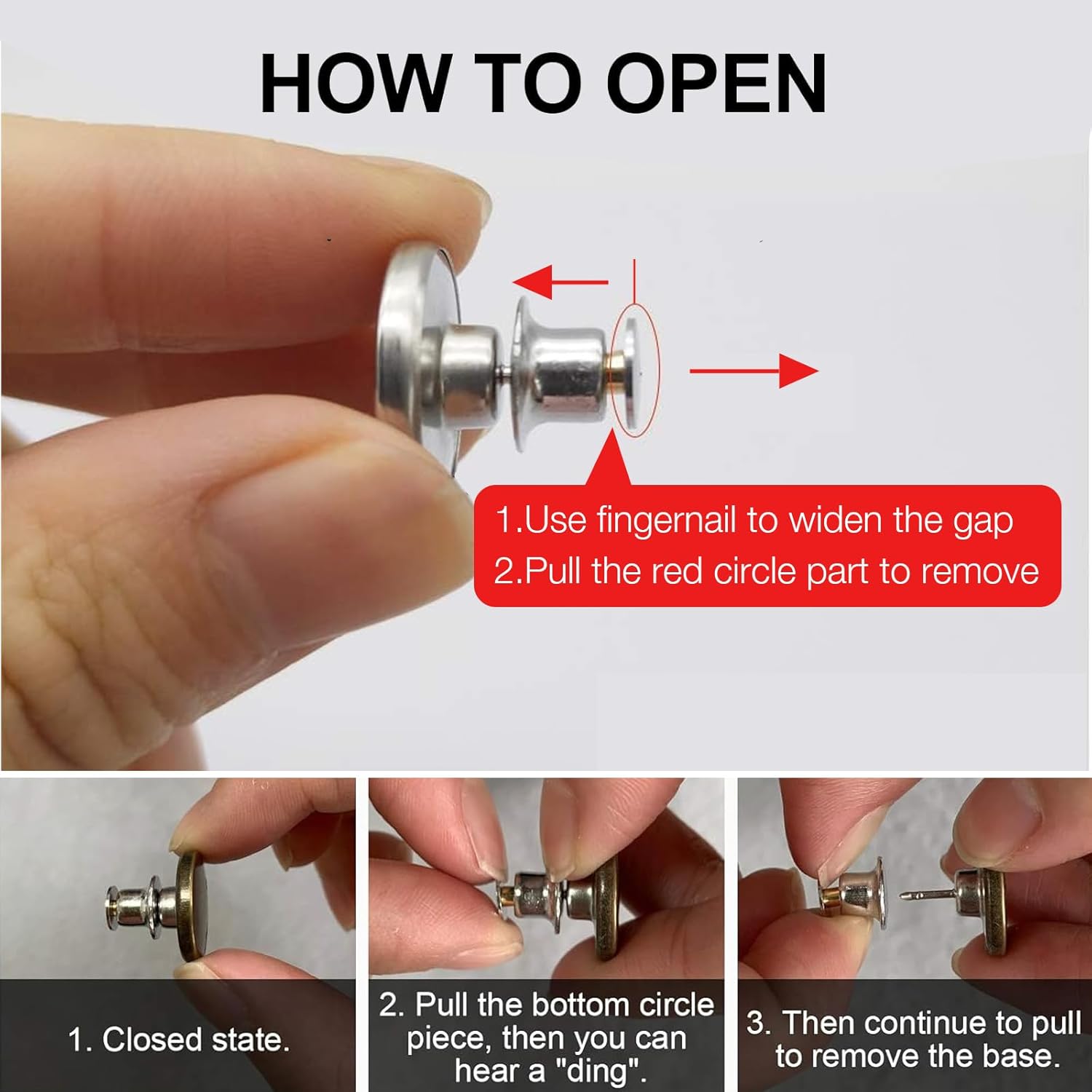 12 Sets Button Pins for Jeans, No Sew Jean Buttons Replacement,Removable Adjustable Instant Extender or Reduce Any Pants Waist (Silver) - Image 3
