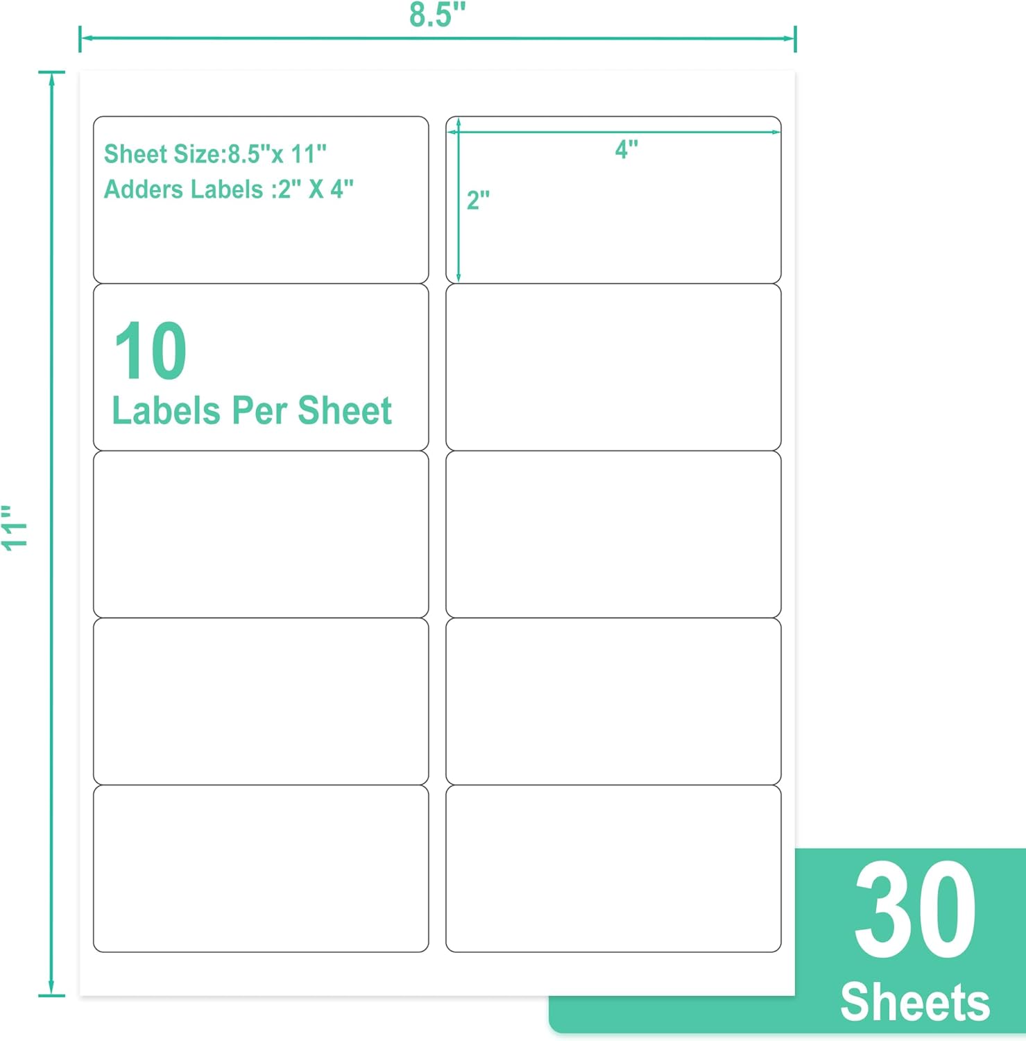 30 Sheets 10 per Page Label Papers, 2 x 4 in Shipping Address Mailing Labels, Printable White Sticker Labels for Inkjet & Laser Printer - Matte - Image 2