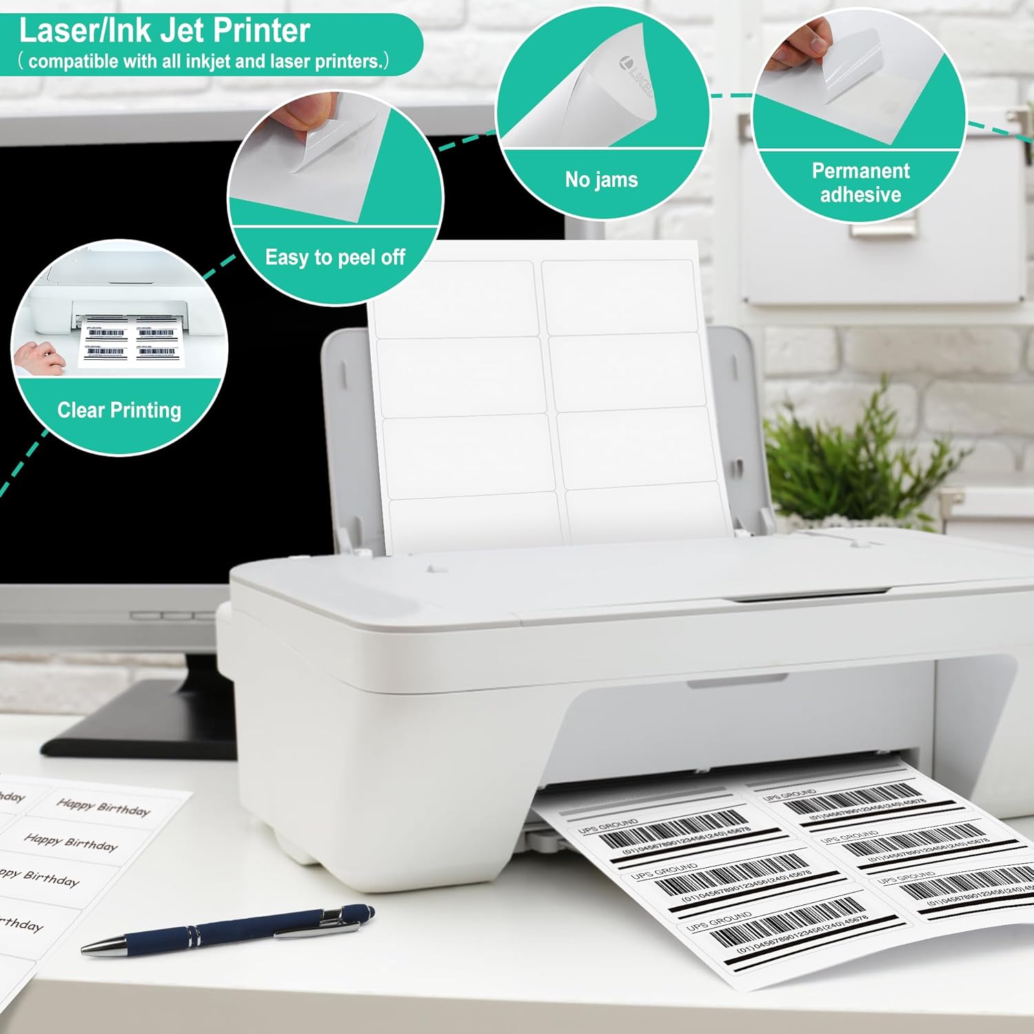 30 Sheets 10 per Page Label Papers, 2 x 4 in Shipping Address Mailing Labels, Printable White Sticker Labels for Inkjet & Laser Printer - Matte - Image 4