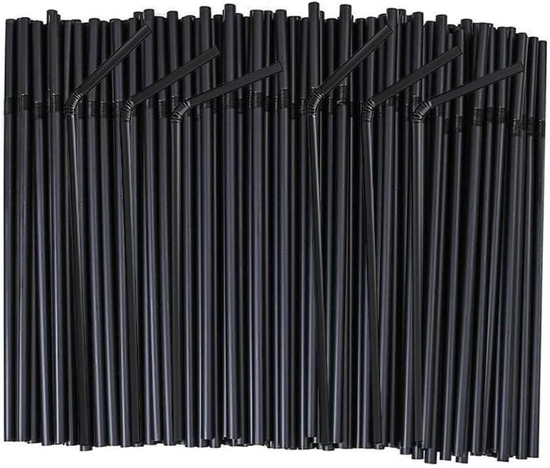Flexible Plastic Straws Bendable for Drinking, Diameter 5 MM Length 21 CM (8.27 Inches), 100 PCS, Black, Standard Length - Image 1