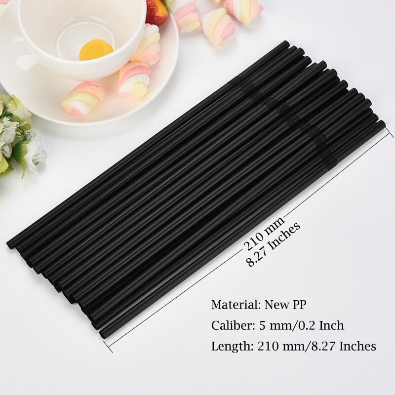 Flexible Plastic Straws Bendable for Drinking, Diameter 5 MM Length 21 CM (8.27 Inches), 100 PCS, Black, Standard Length - Image 2