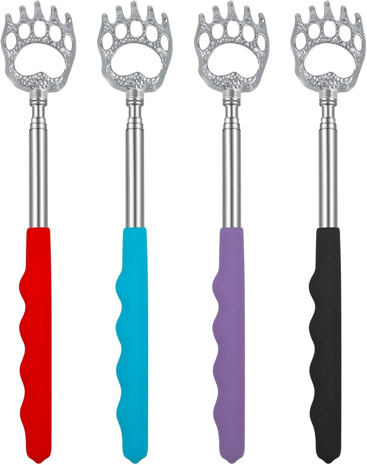 4 Pack Extendable Back Scratcher Easter Basket Stuffers Portable Telescoping Metal Claw Back Scratchers Retractable Backscratcher Gifts for Men Women Mom Dad Adults Teens - Image 1