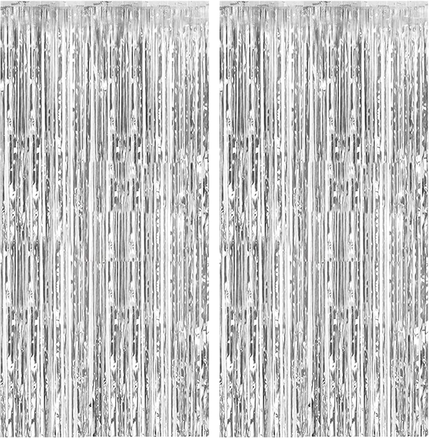 2 Pack Foil Curtain Backdrop Silver Metallic Tinsel Foil Fringe Curtains Photo Booth Props for Birthday Wedding Engagement Baby Shower Bachelorette Christmas Holiday Celebration Party Decorations - Image 1