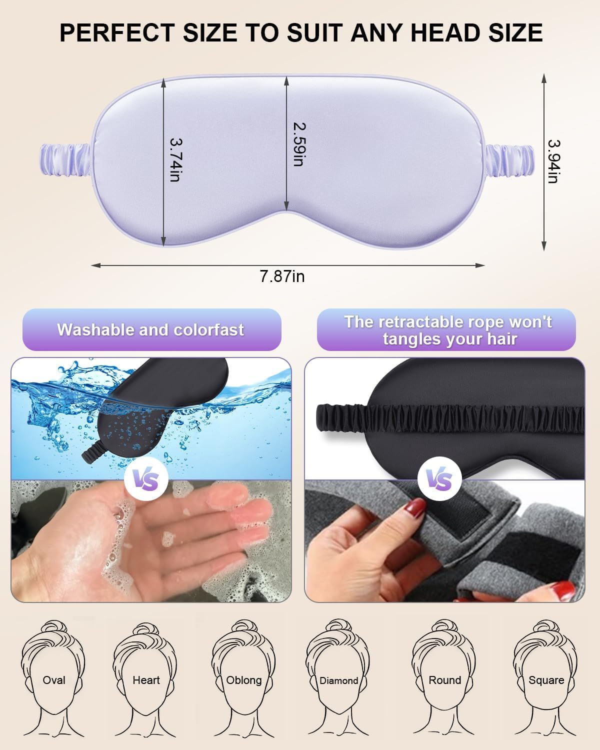 2Pack Silk Sleep Mask, Eye Mask for Sleeping,Elastic Blackout Eye Mask & Blindfold for Full Night's Sleep,Travel and Nap(Black+Purple) - Image 2