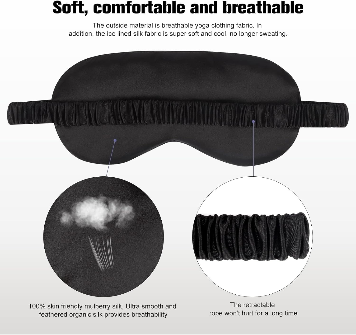 2Pack Silk Sleep Mask, Eye Mask for Sleeping,Elastic Blackout Eye Mask & Blindfold for Full Night's Sleep,Travel and Nap(Black+Purple) - Image 7
