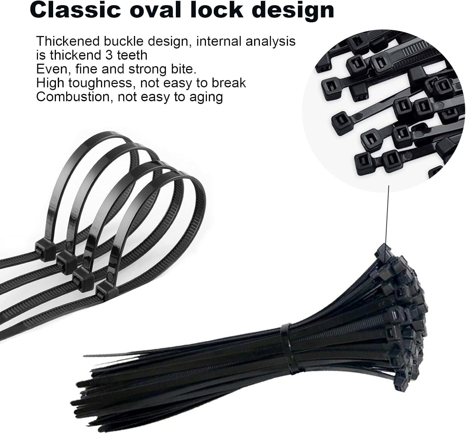 150 PCS Cable Zip Ties Heavy Duty, Self-Locking Nylon Cable Straps 4+8+12 Inch, Durable Auto-Locking Cord Wraps (Black) - Image 4