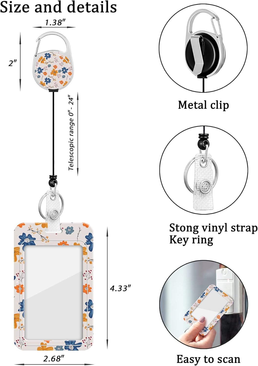 2 Pack Badge Holder and Heavy Duty Retractable Reel, ID Badge Holders with Retractable Clip for Nurse Teacher Student Office Women Men - Image 5